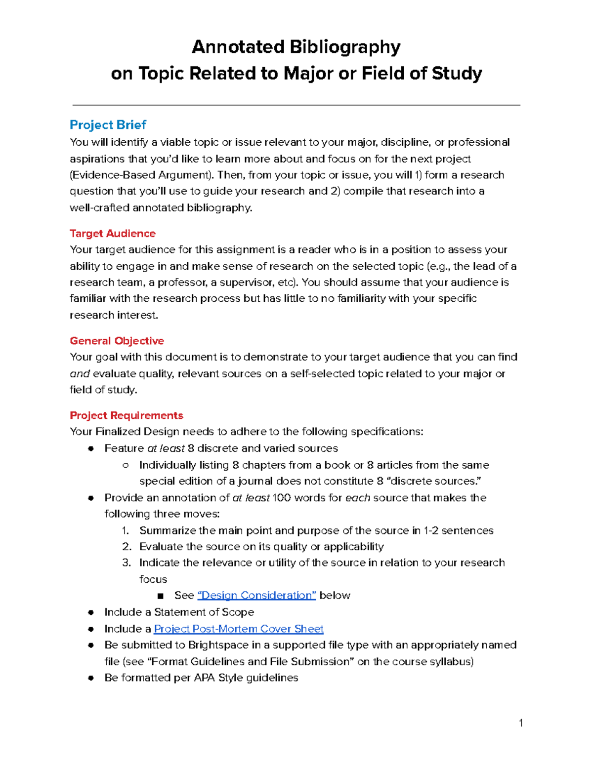 Annotated Bibliography (P3) Guidelines Annotated Bibliography on