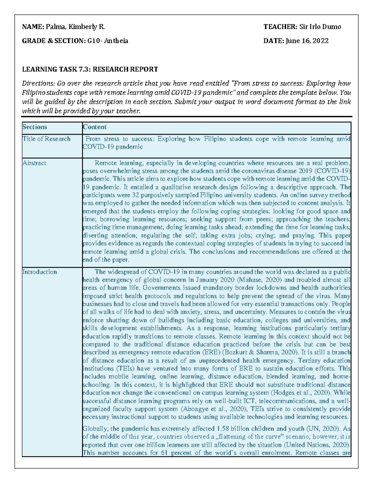Palma Learning Task 7 - Another useless document - NAME: Palma ...