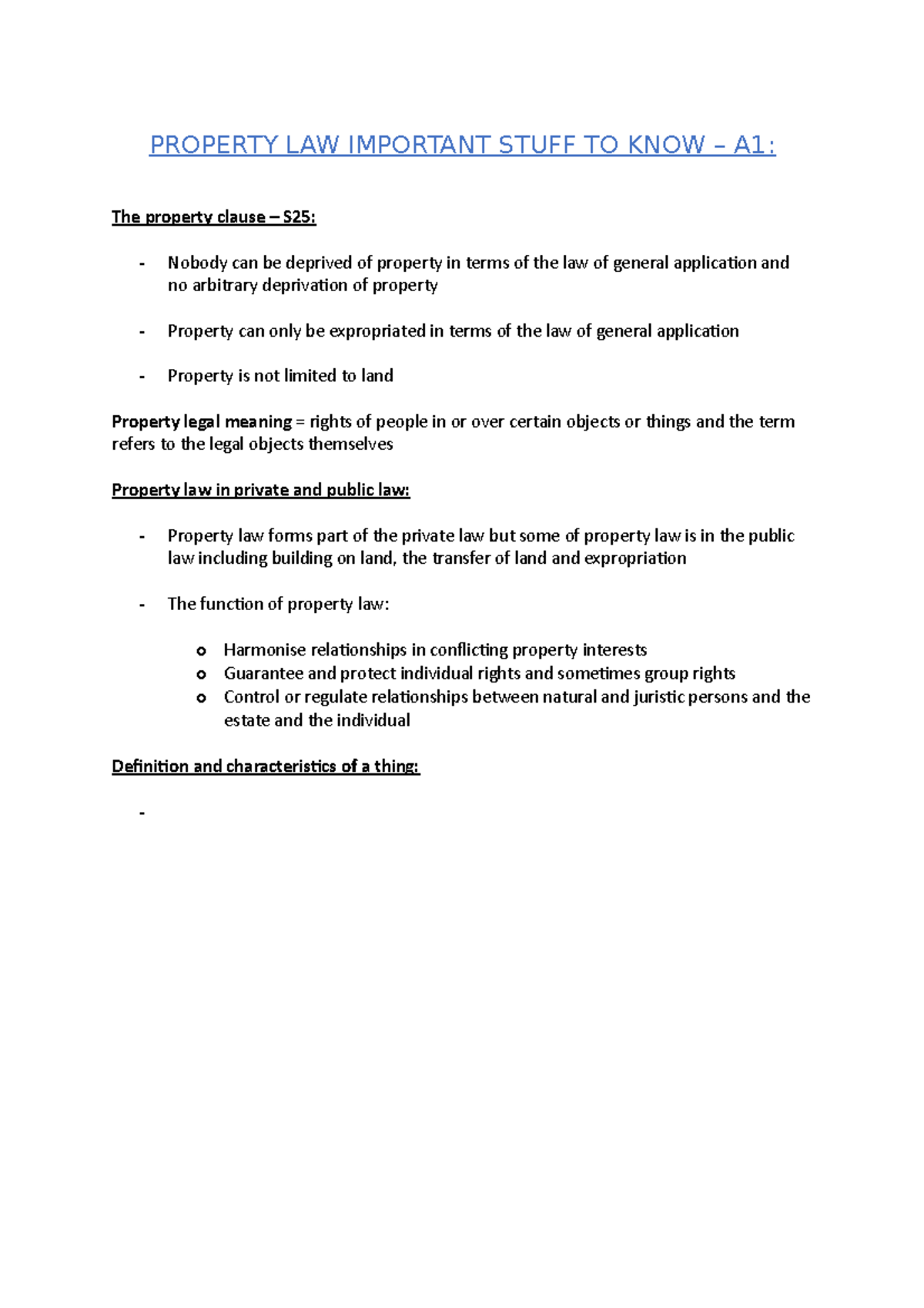 Property LAW Important Stuff TO KNOW PROPERTY LAW IMPORTANT STUFF TO