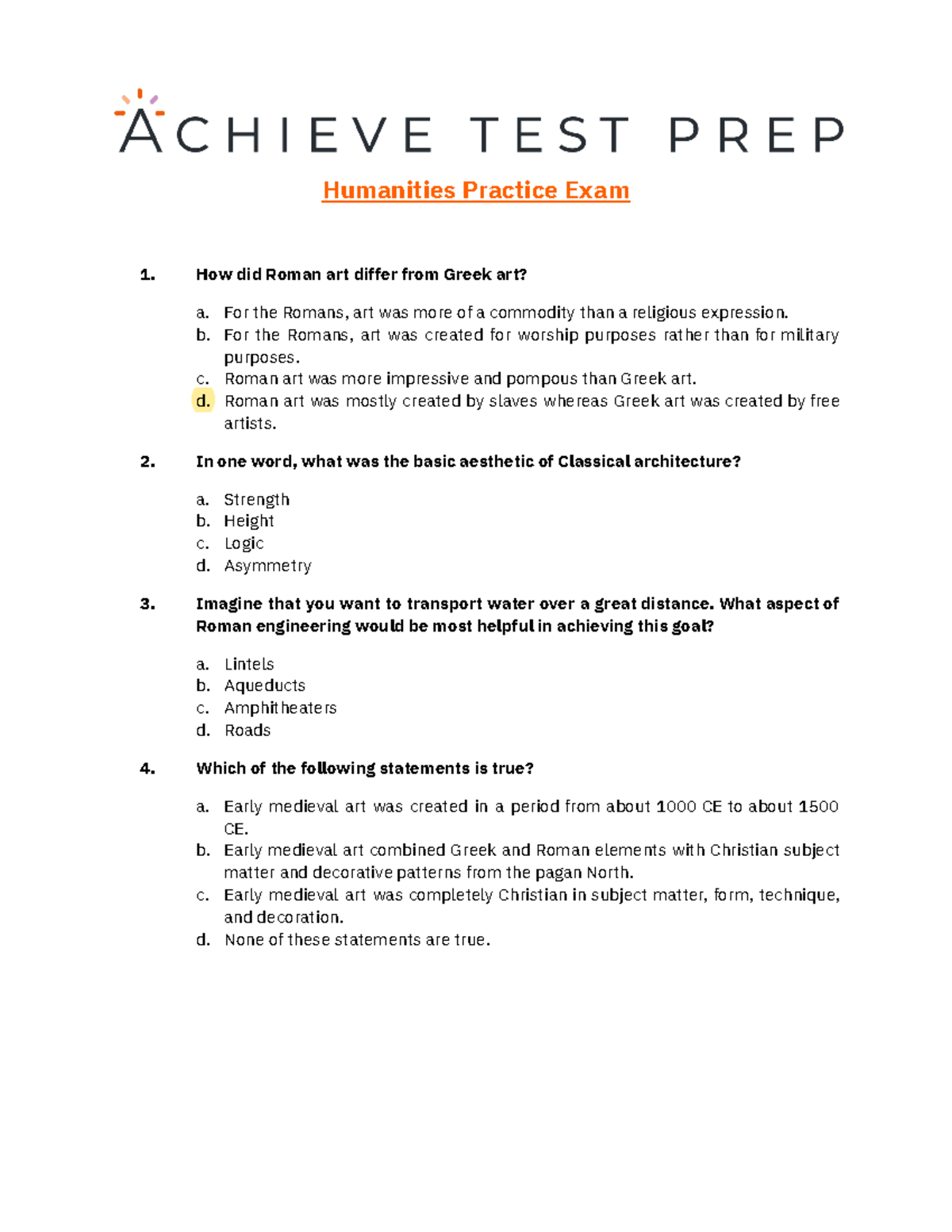 Humanities Study Guide Test 03 23 How did Roman art differ from Greek