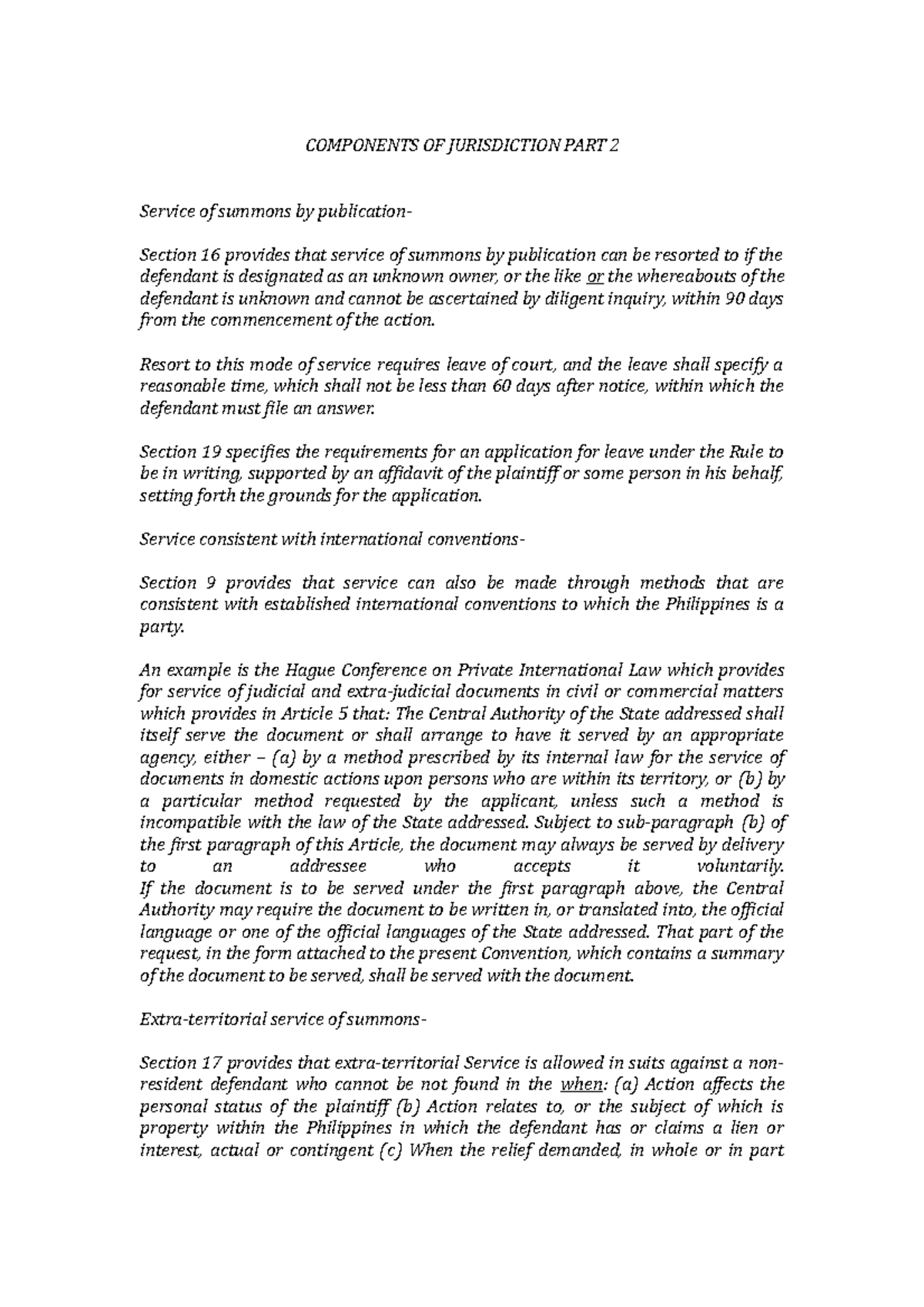 1-2 Components of Jurisdiction Discussion Outline No. 2 - Remedial Law ...