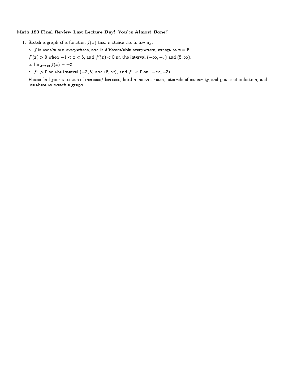 Math 180 Final Exam In Class Review - Math 180 Final Review Last ...