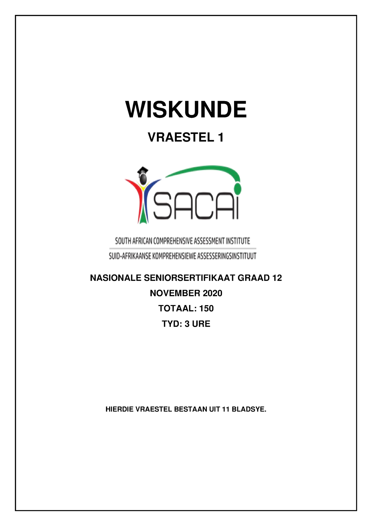 2020-WISK-Graad 12-Finale Eksamen - Vraestel 1 - WISKUNDE VRAESTEL 1 ...