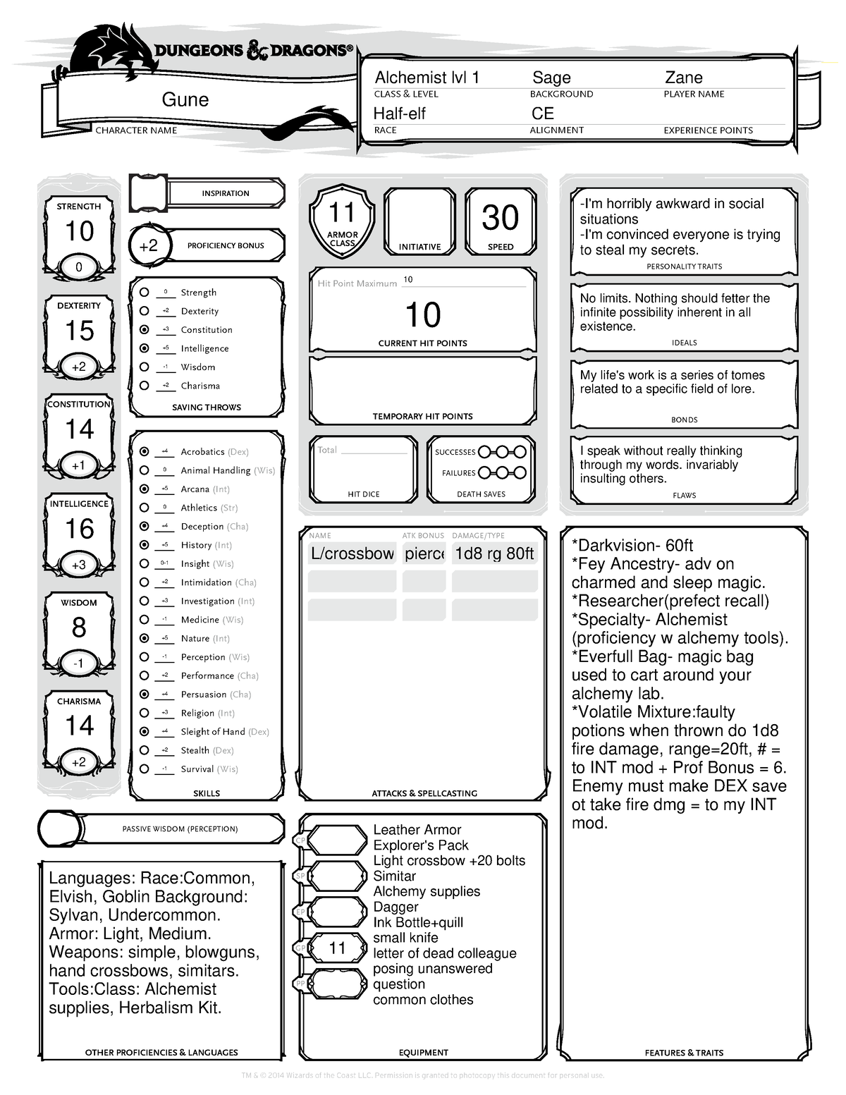 5E Character Sheet Fillable - RACE CLASS & LEVEL PLAYER NAME CHARACTER ...