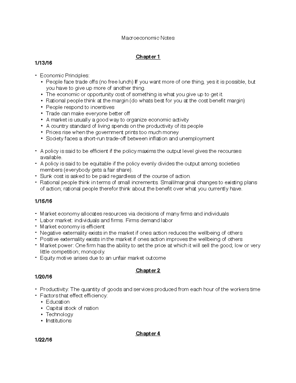 Macro Midterm Notes - Macroeconomic Notes Chapter 1 Economic Principles ...