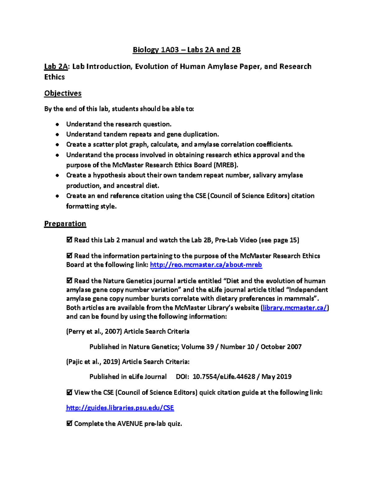 Alternate Lab 2 Manual - Biology 1A03 – Labs 2A and 2B Lab 2A: Lab ...
