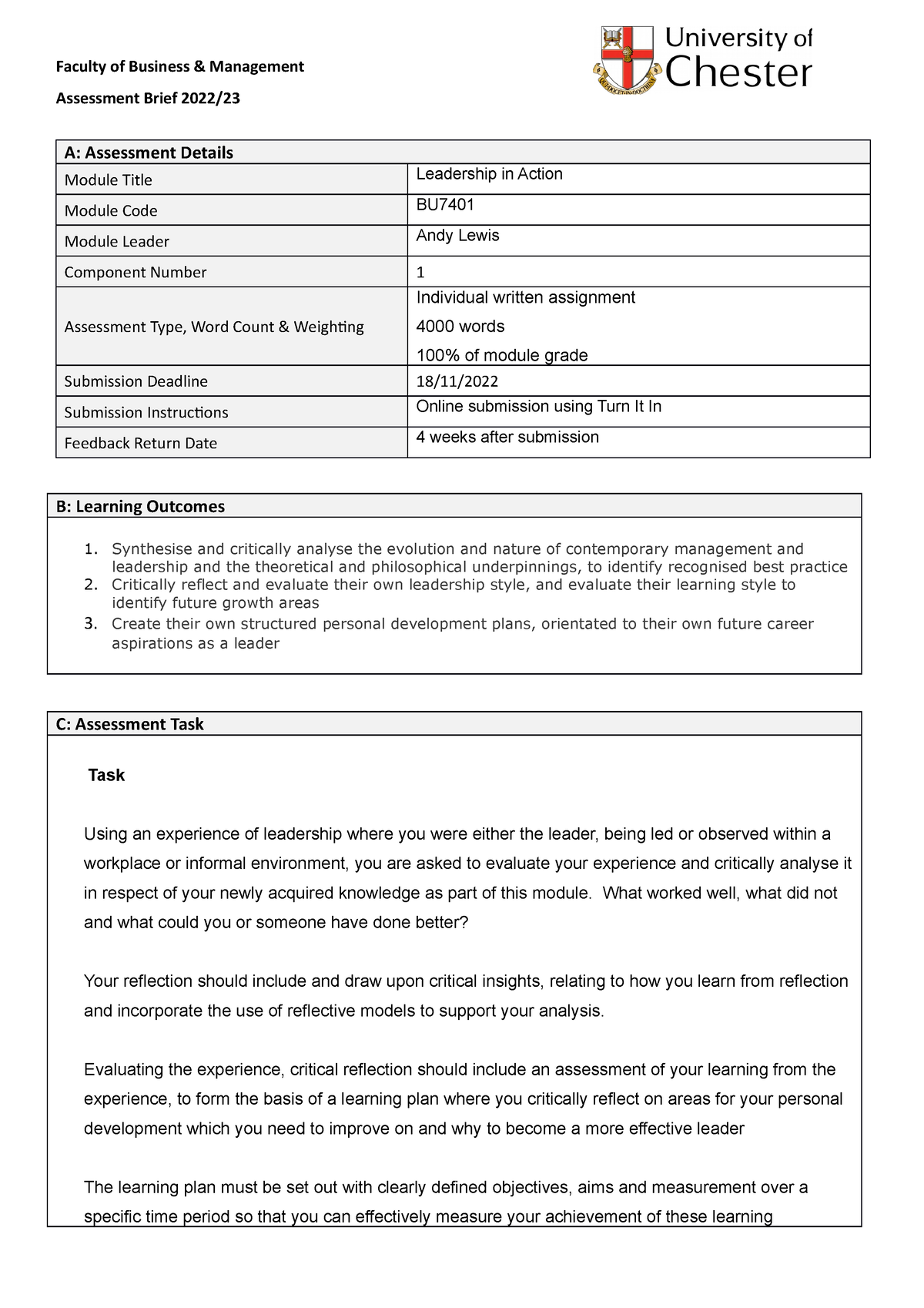 Assessment Breif - i am management student - Assessment Brief 2022/ A ...