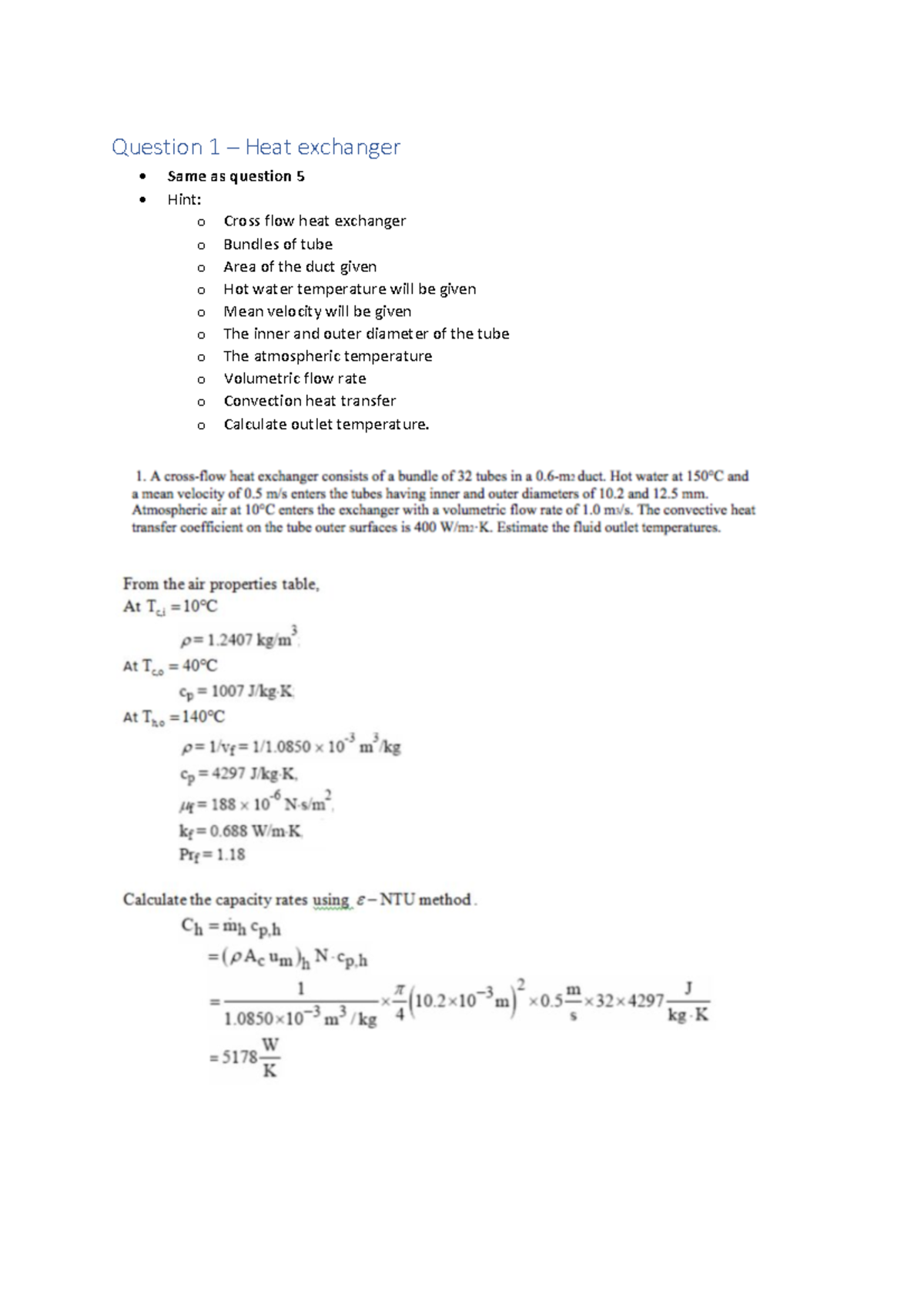 Exam Questions HT Practice exam, question Question 1 Heat