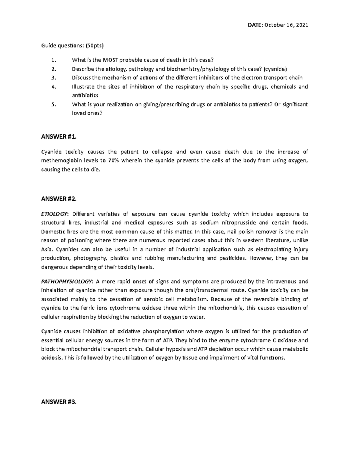 Biochem-Cyanide etc - A laboratory homework about cyanides - DATE ...