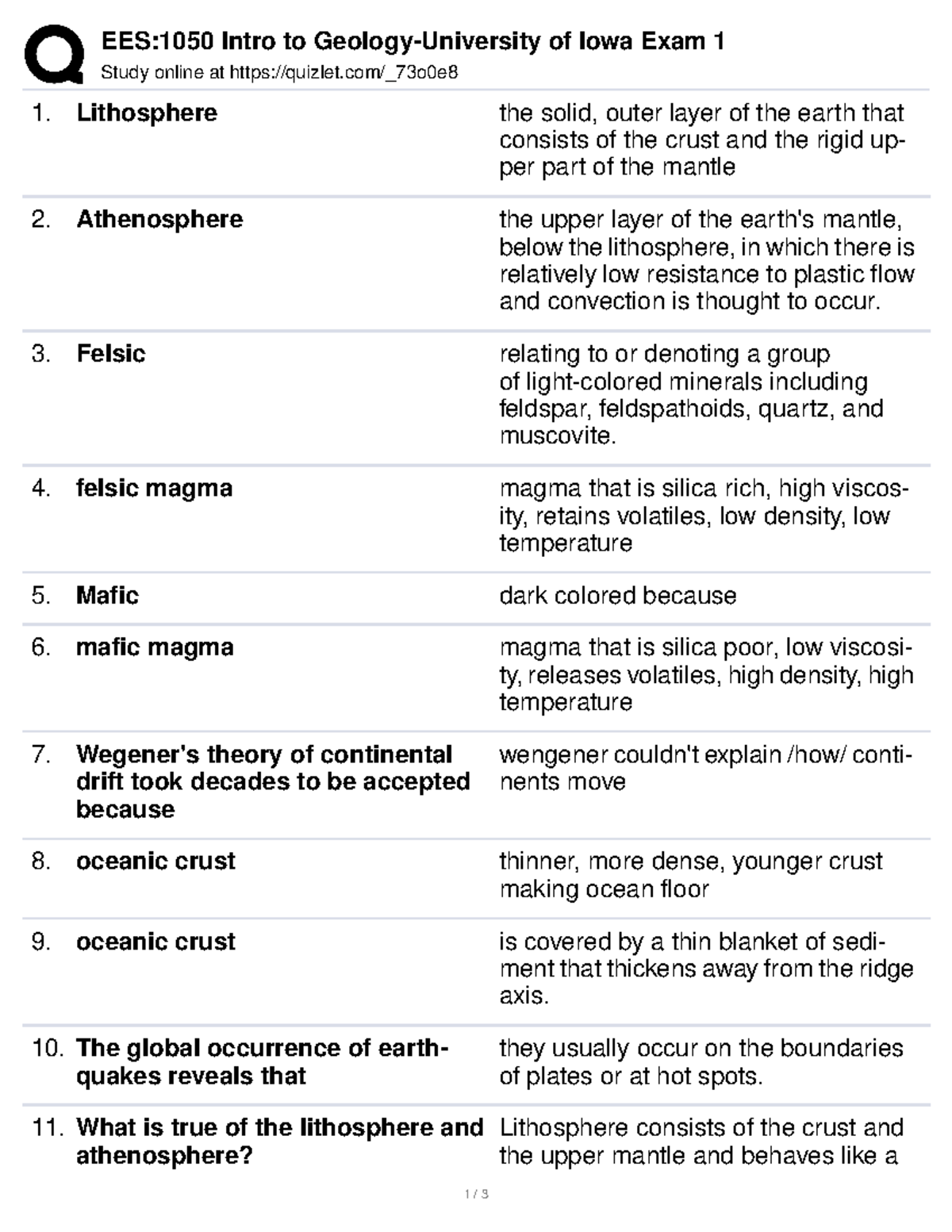 Geology Quiz Guide - EES:1050 Intro To Geology-University Of Iowa Exam ...