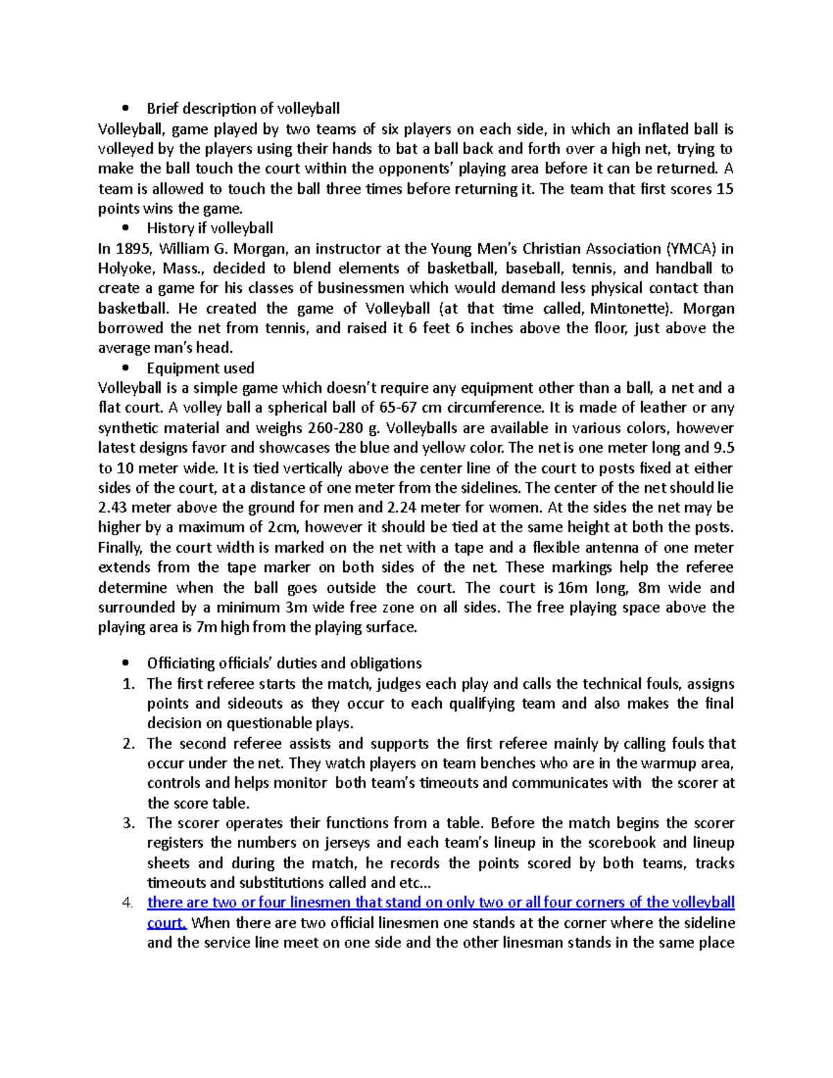 PE Volleyball Assignment Brief description of volleyball Volleyball