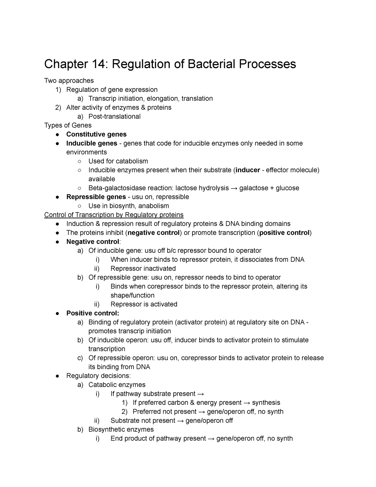 Microbio Ch 14 - Professor: Dr. Esiobu - Chapter 14: Regulation of ...