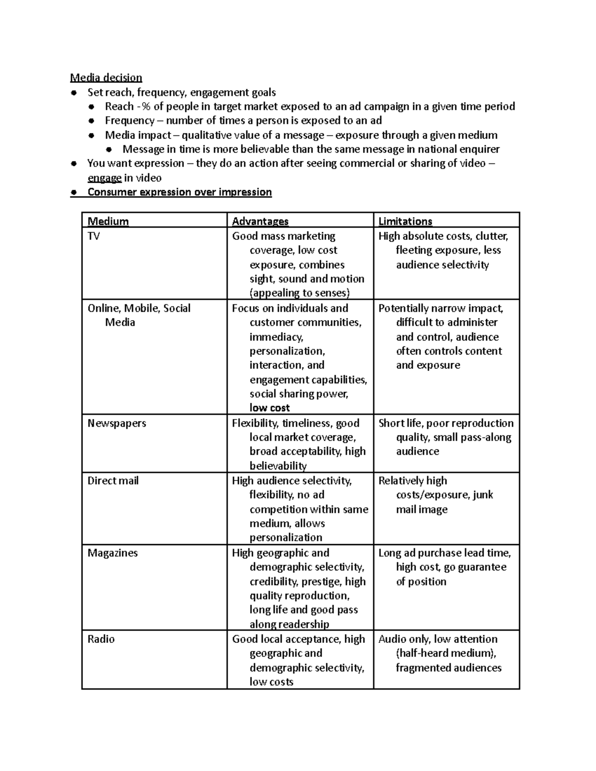 Chapter 12 Part 3 - These notes discuss media decision-making in ...