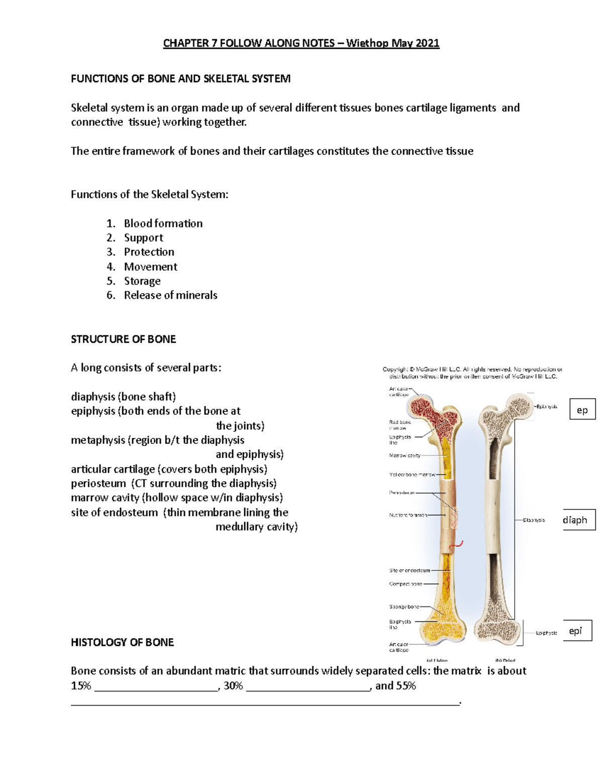 CH+7+ Outline+ - FUNCTIONS OF BONE AND SKELETAL SYSTEM Skeletal system ...