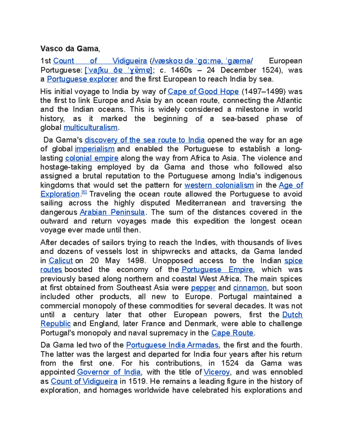 Vasco da gama - notes - Vasco da Gama, 1st Count of Vidigueira (/væskoʊ ...