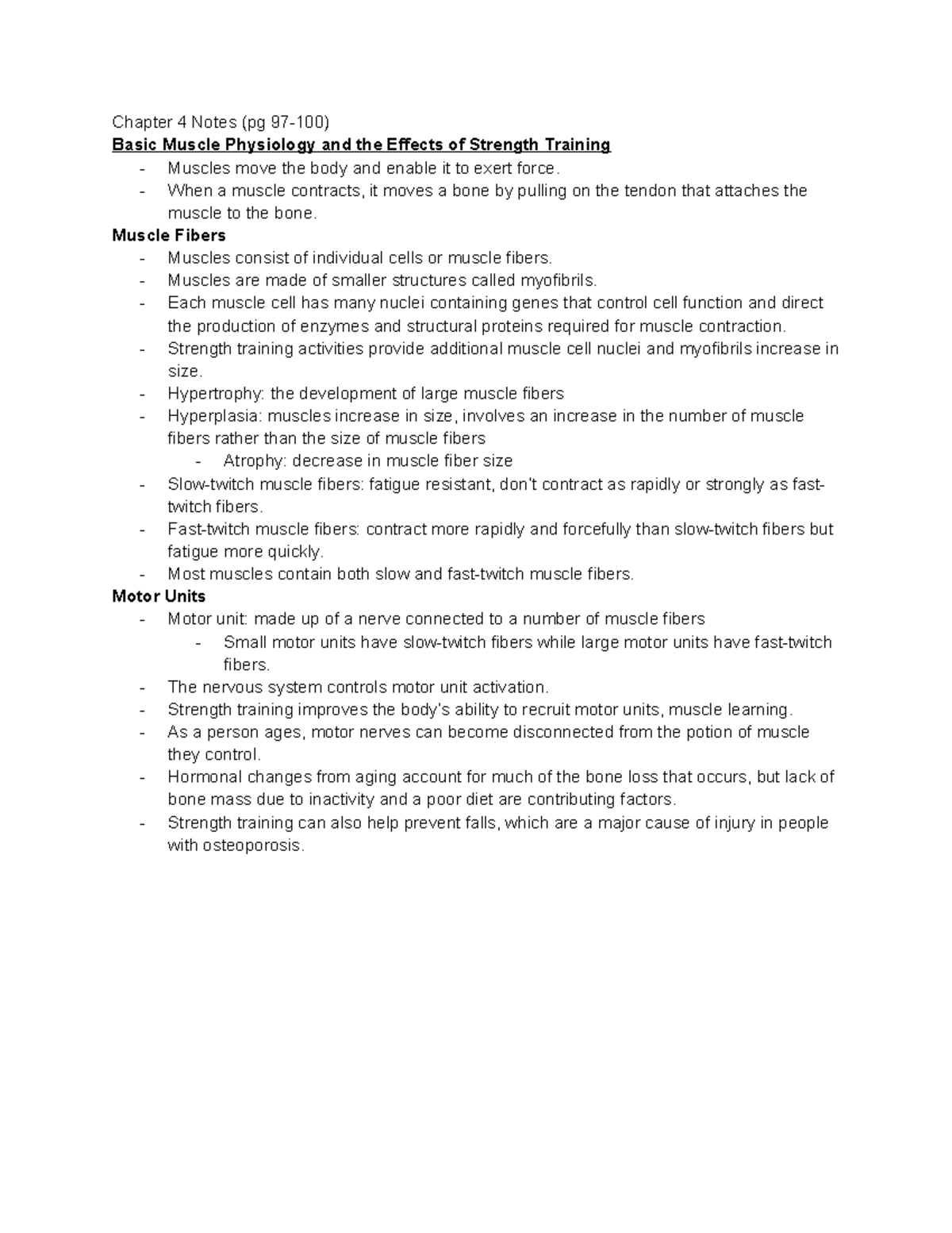 Chapter 4 Notes - Basic Muscle Physiology and the Effects of Strength ...