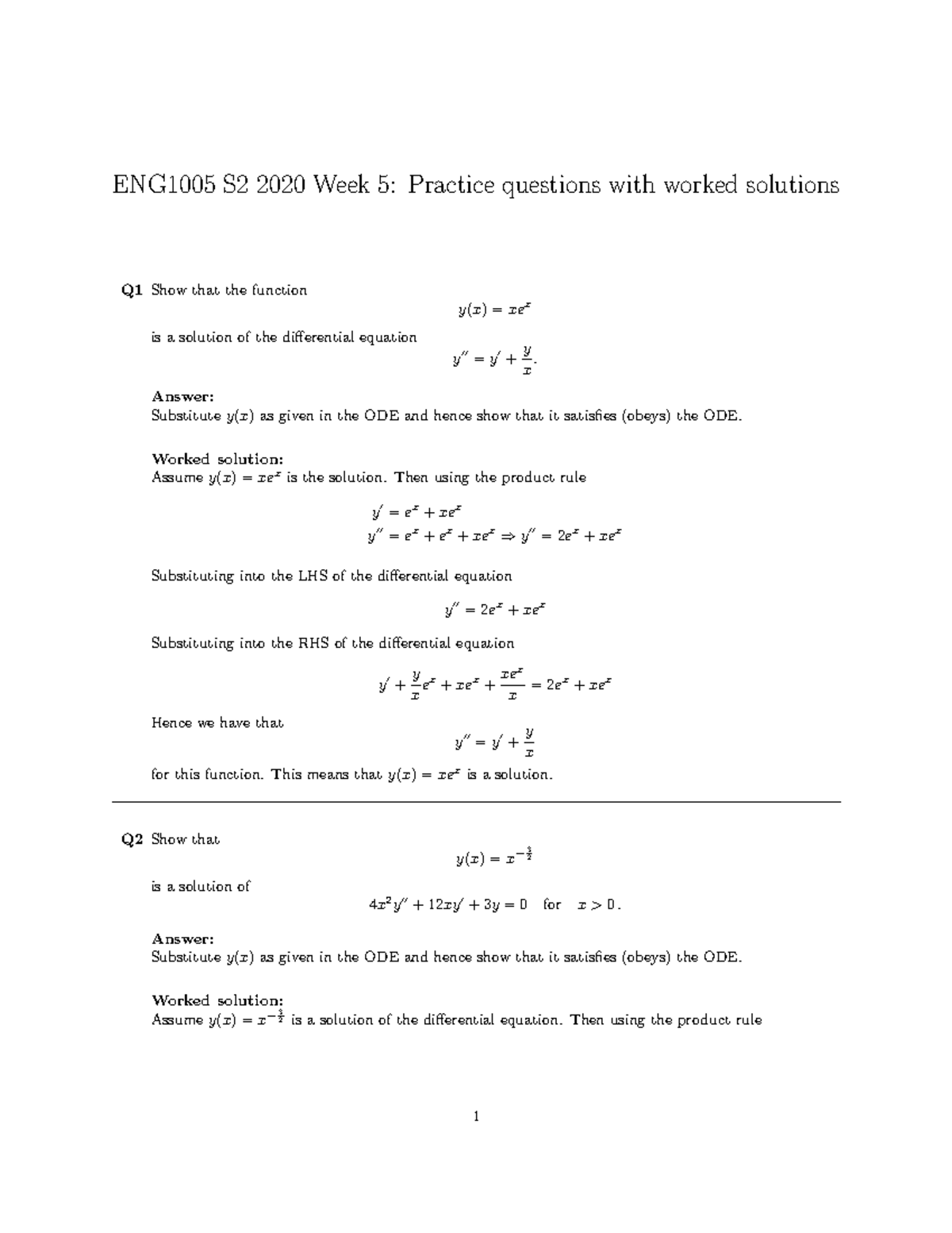 Week5 solns - Weekly content Practice Materials for ENG1005 and the ...