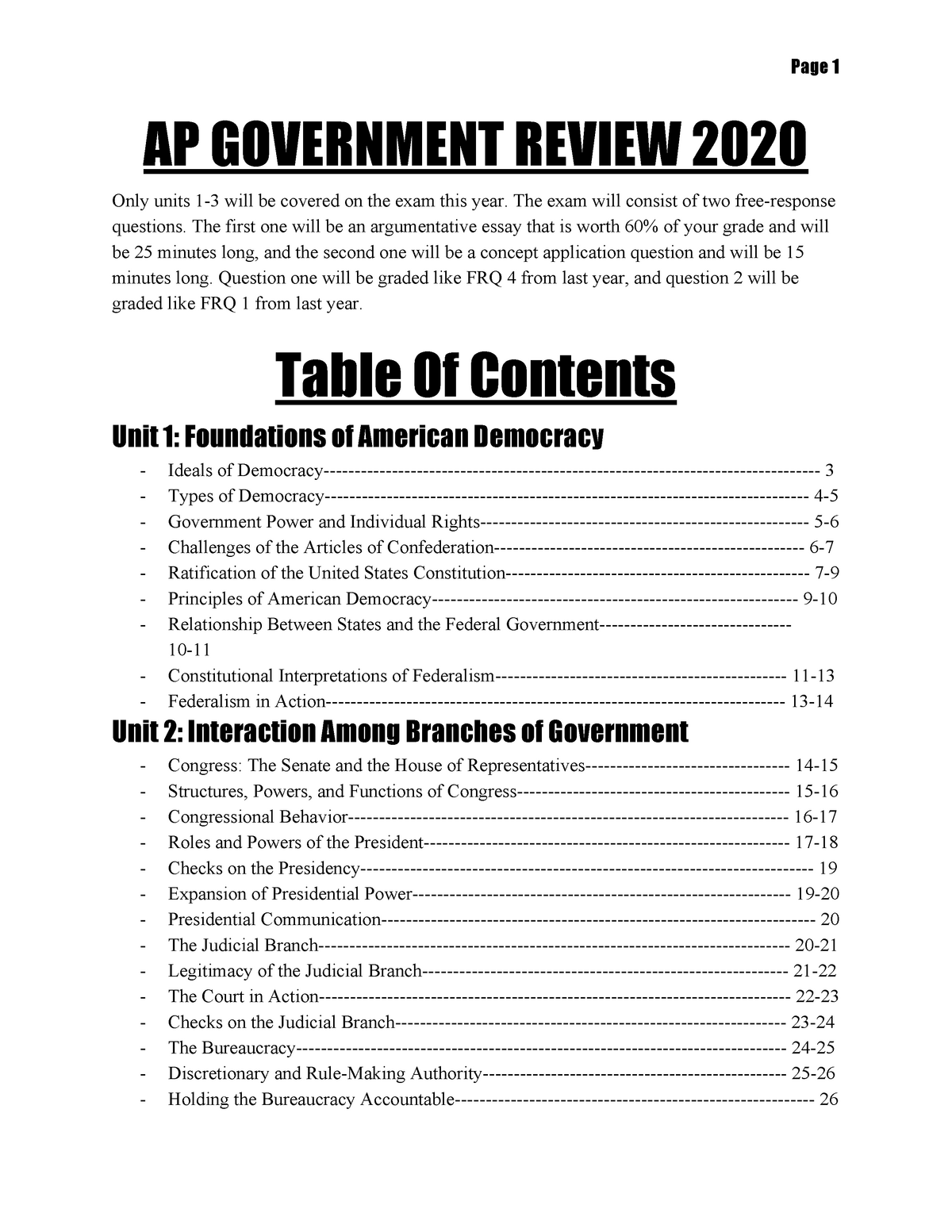 AP Government Review 2020 AP GOVERNMENT REVIEW 2020 Only units 13