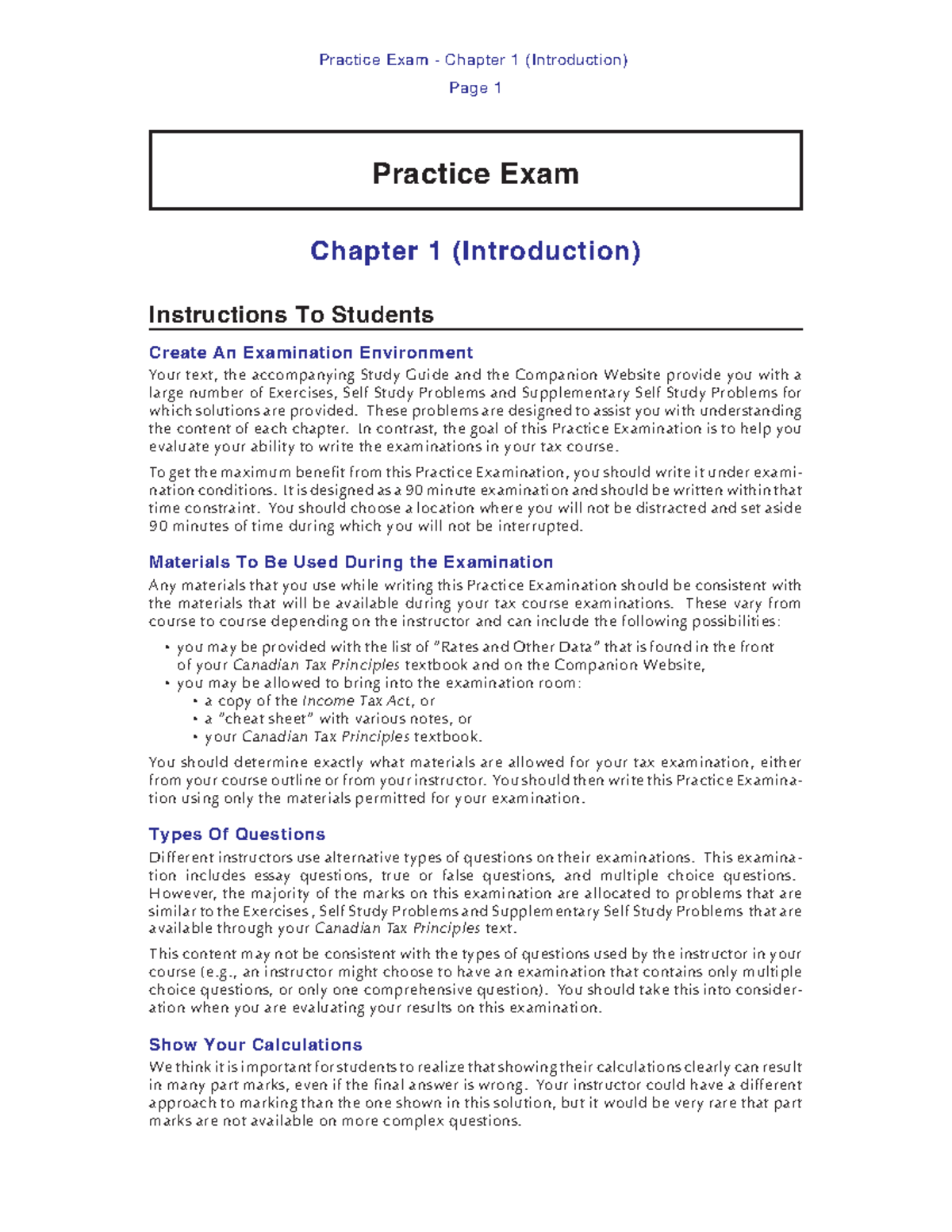 Practice Exams - Vol 1 (2017 ) - Practice Exam Chapter 1 (Introduction ...