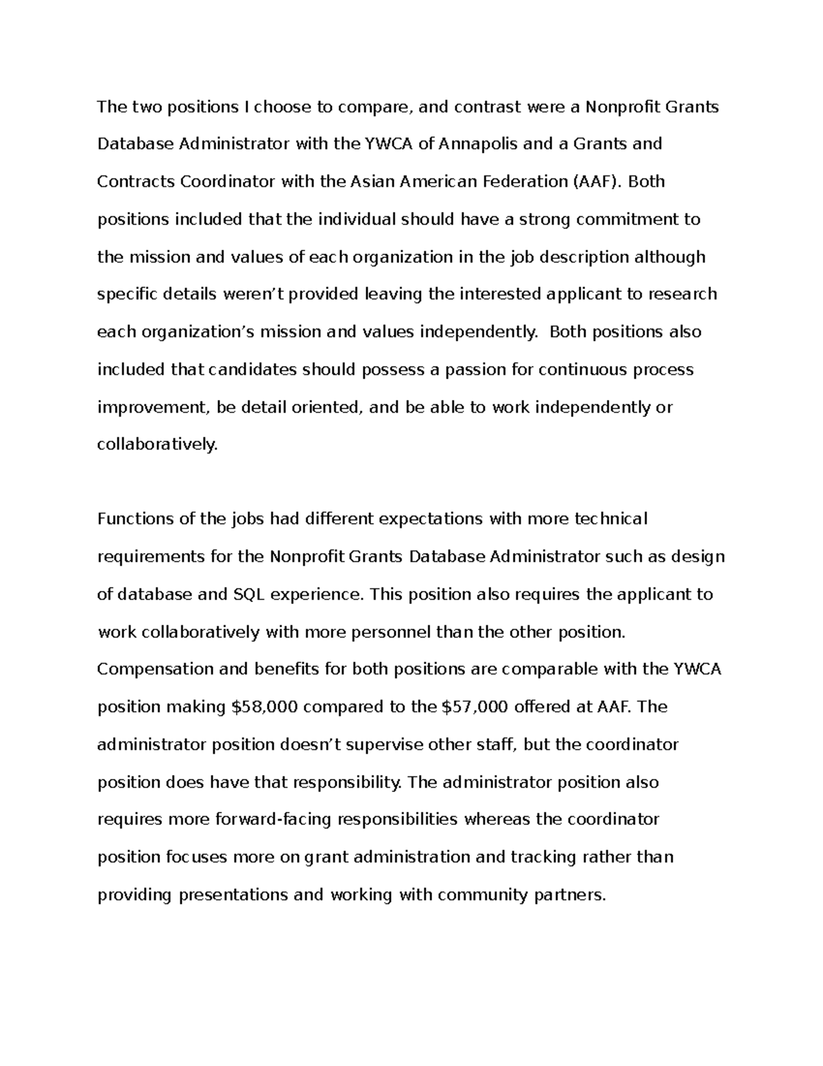 HSE-320 6-2 Job Descriptions - The two positions I choose to compare ...