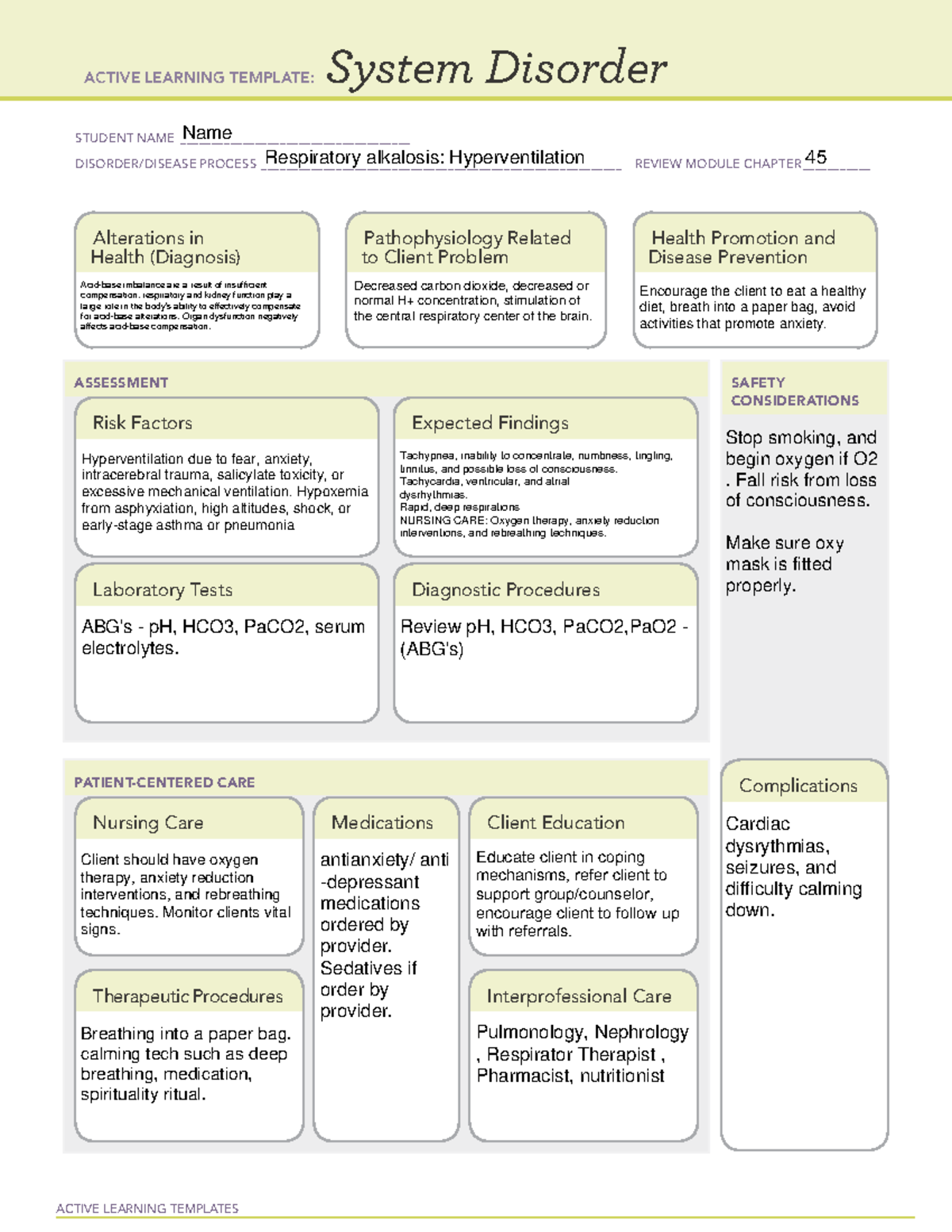 System Disorder Respiratory Alkalosis - ACTIVE LEARNING TEMPLATES ...