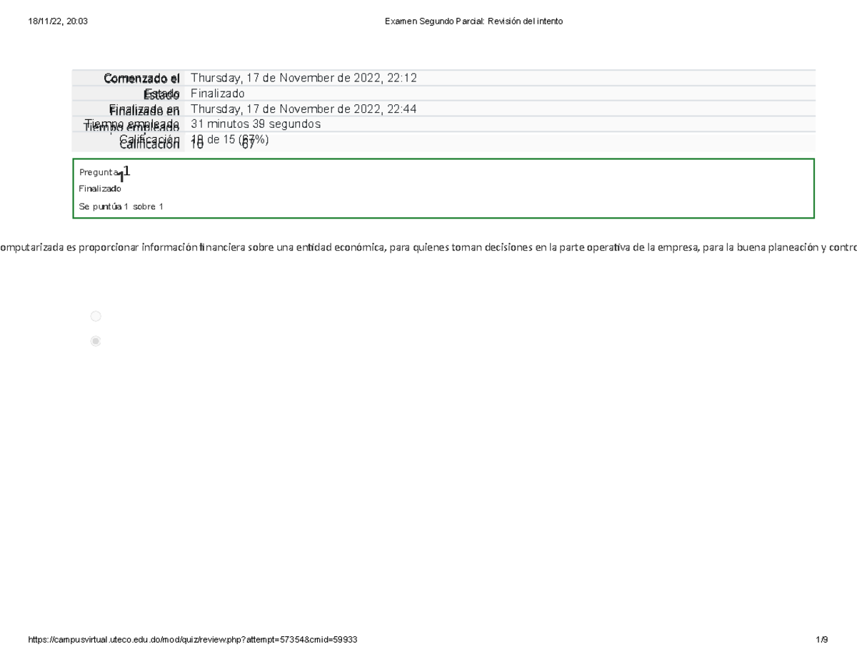 Examen Segundo Parcial Revisión Del Intento - Proporcionar Información ...