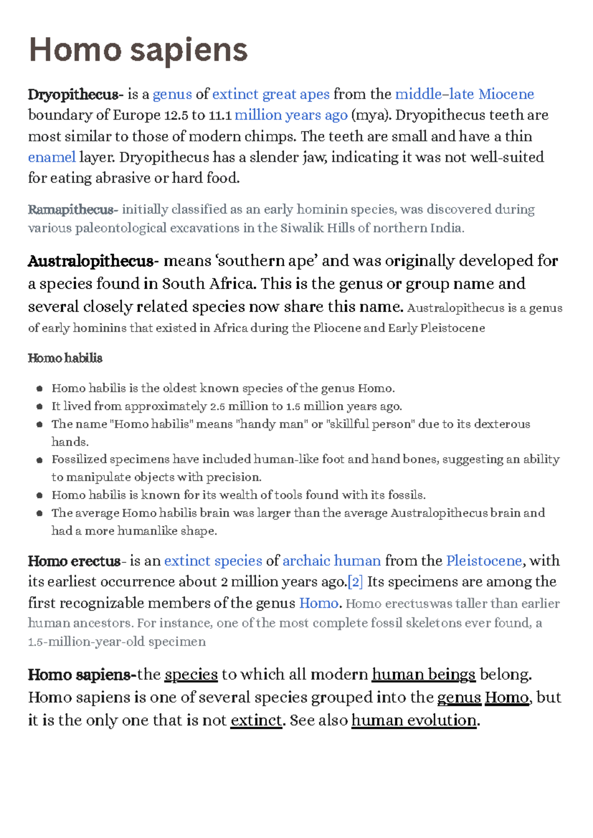 Homo sapiens - ok - Homo sapiens Dryopithecus- is a genus of extinct ...