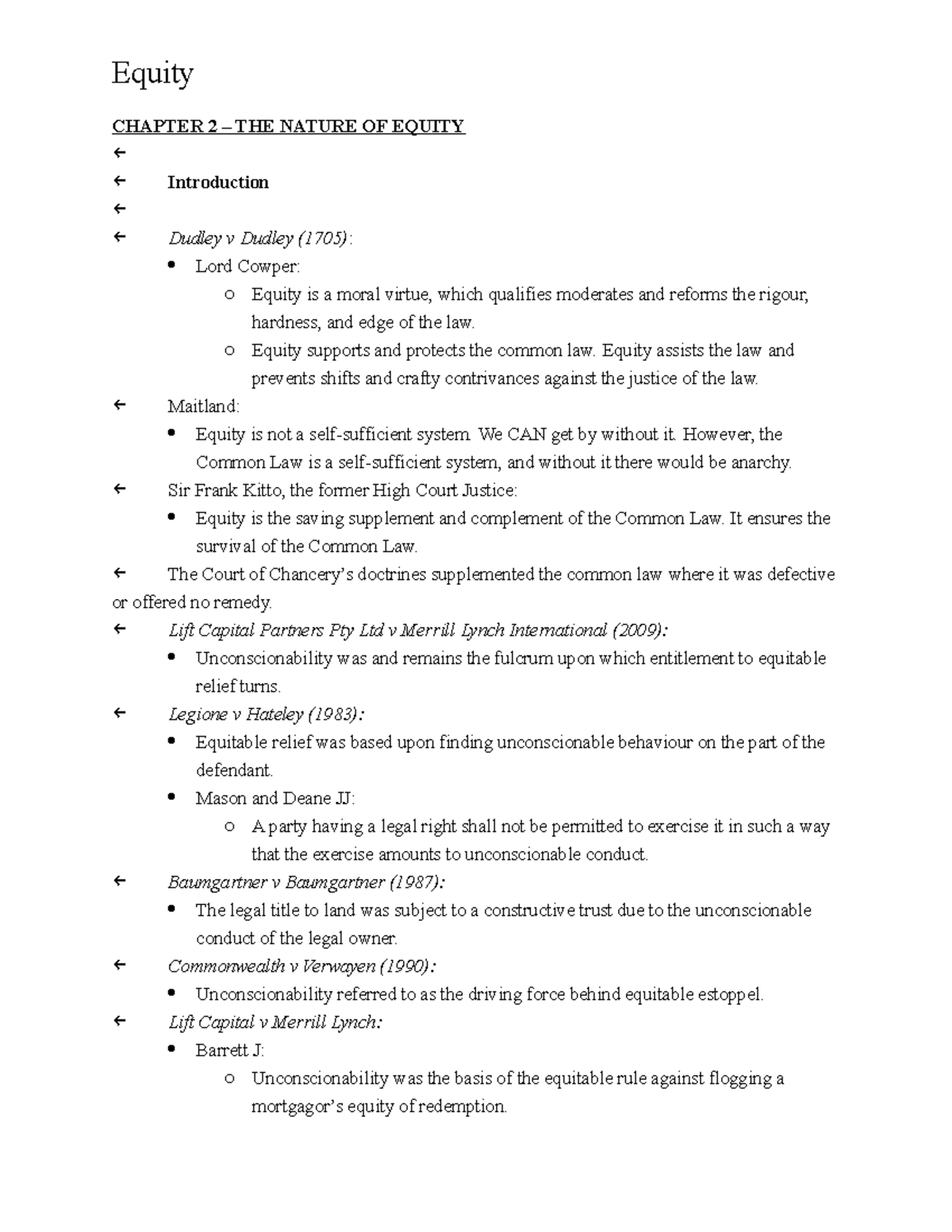 Equity and Trusts Exam Notes - Equity CHAPTER 2 – THE NATURE OF EQUITY ...
