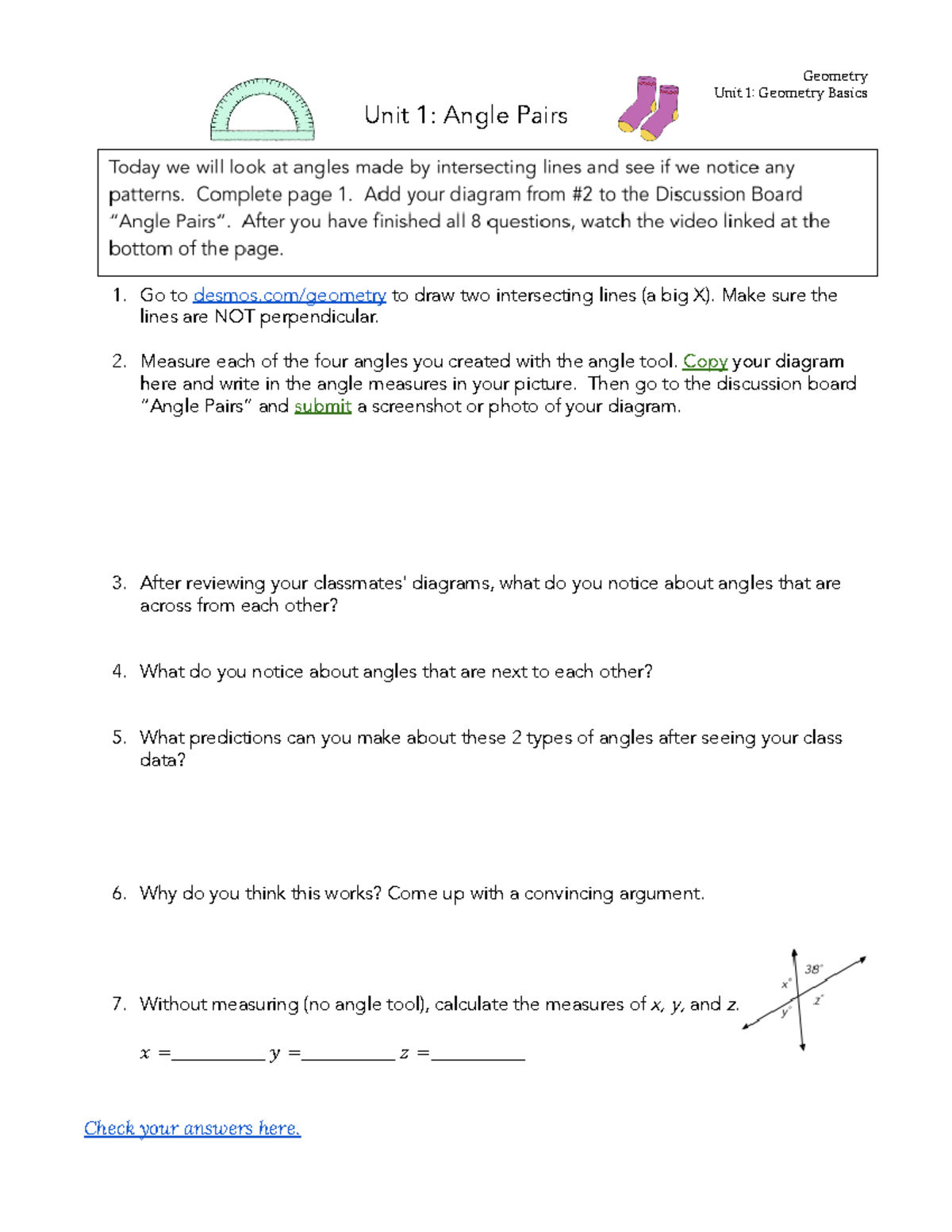 geometry unit 1 lesson 8 homework answers