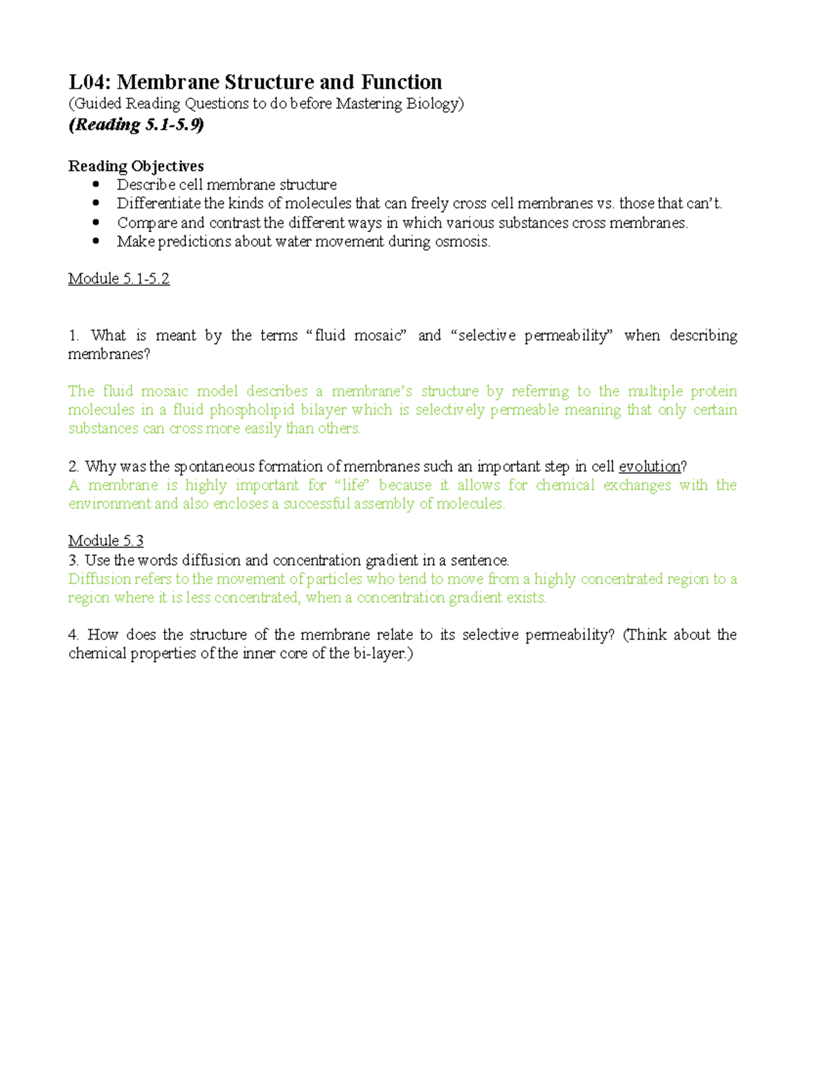 bio Lesson 4 GRQs - L04: Membrane Structure and Function (Guided ...