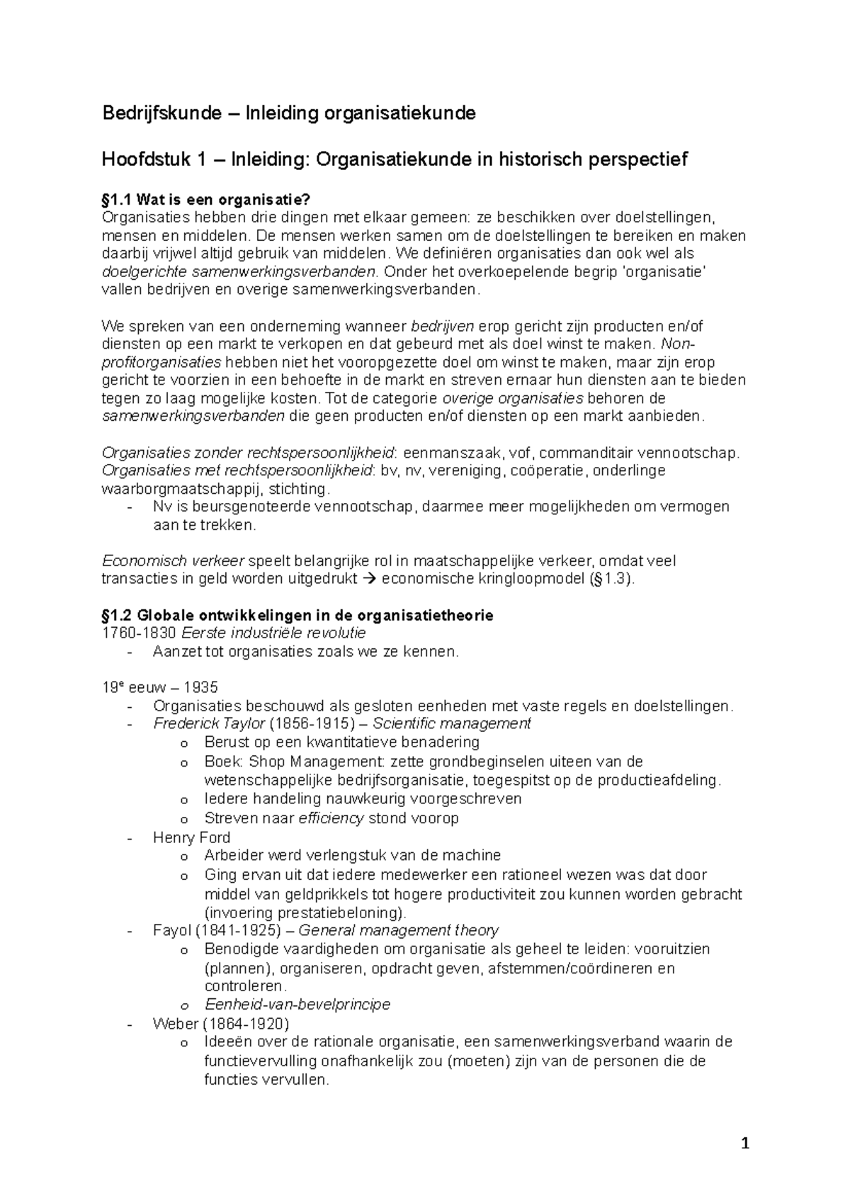 SV Bedrijfskunde – Inleiding Organisatiekunde - Bedrijfskunde ...