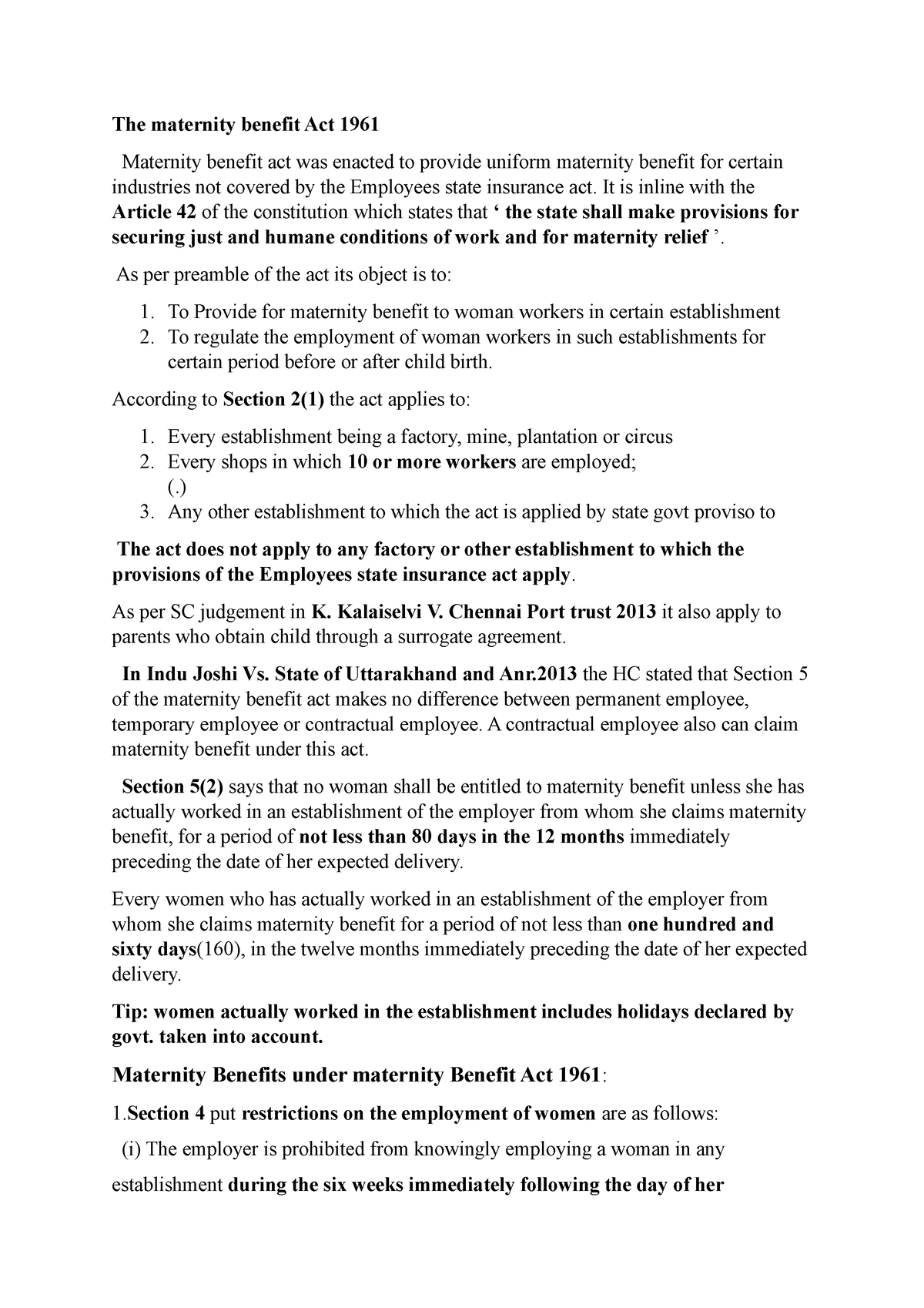 case study on maternity benefit act 1961 pdf