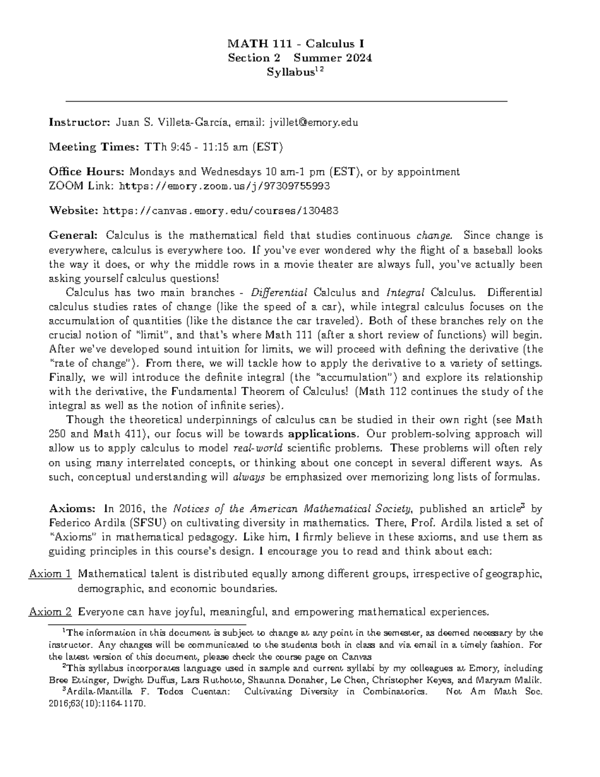 Math 111 Su 24 Syllabus Section 2 - MATH 111 - Calculus I Section 2 ...