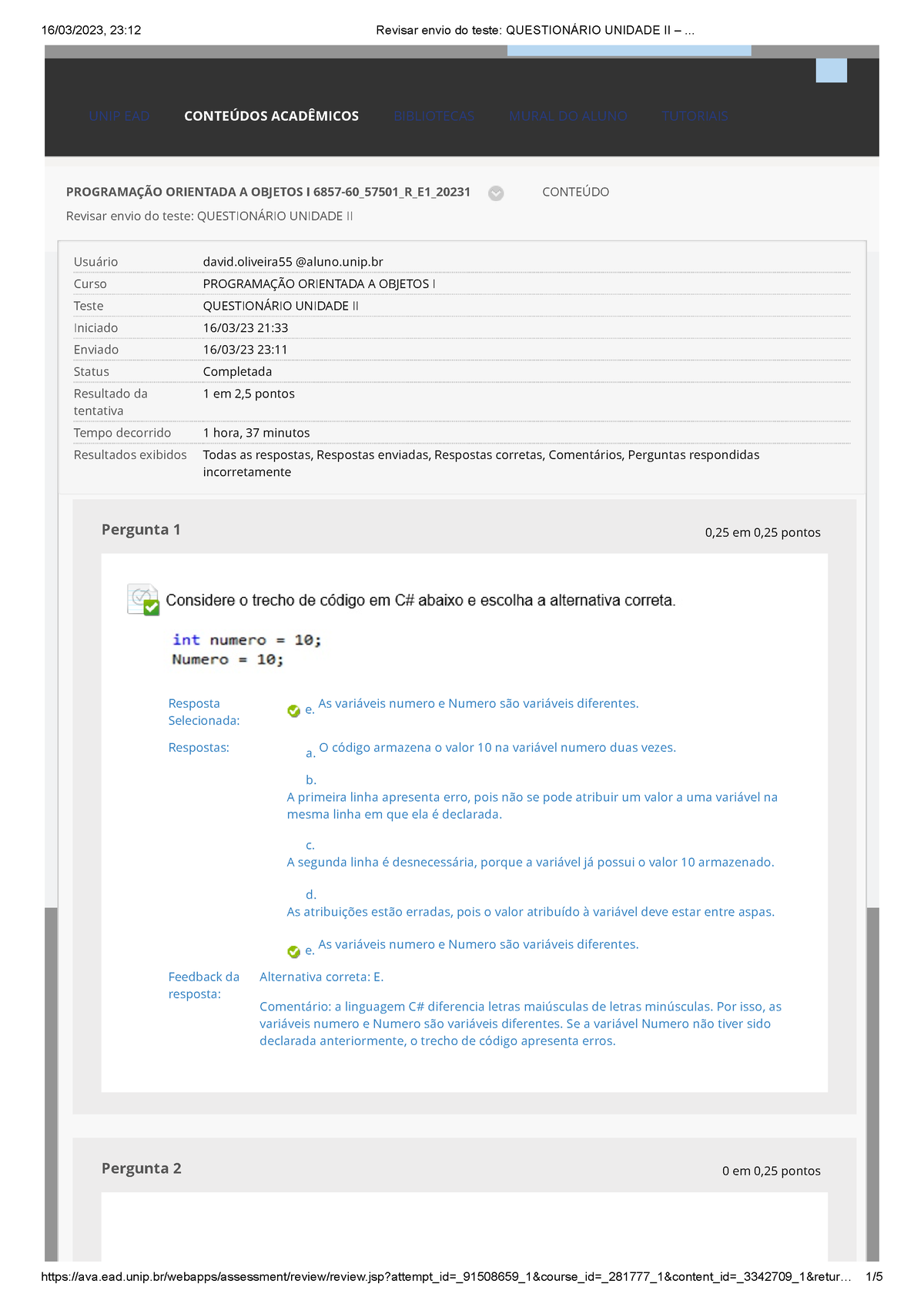 Revisar Envio Do Teste Questionário Unidade II – - Revisar Envio Do ...