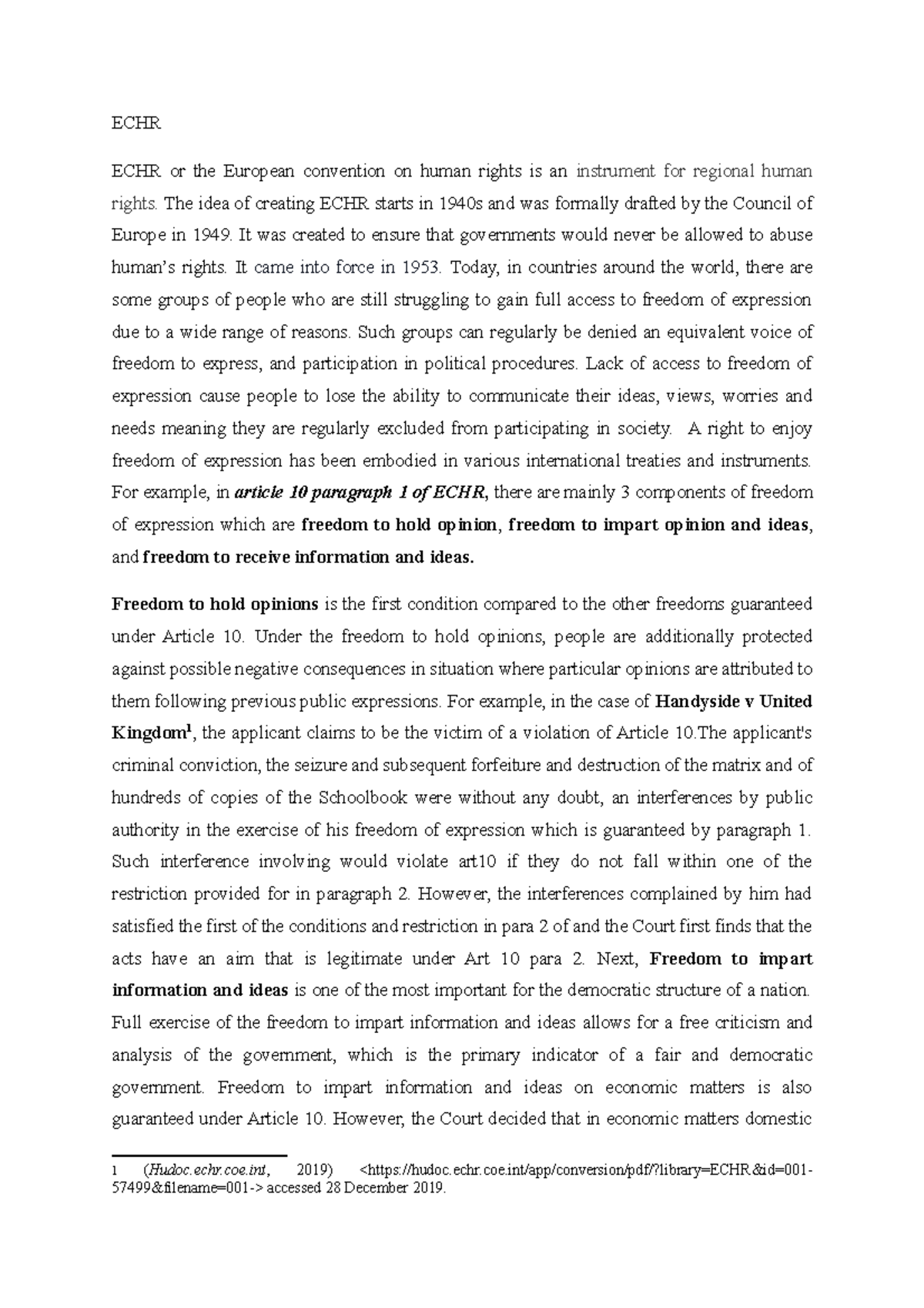 Echr consti assingment - ECHR ECHR or the European convention on human ...