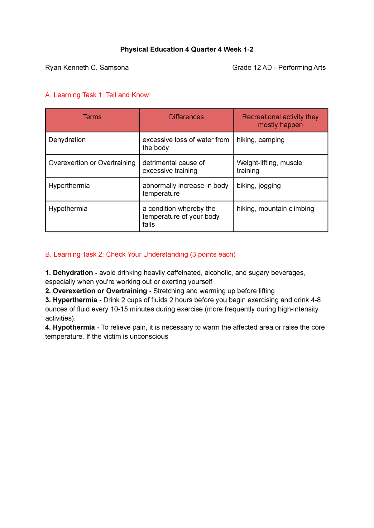 Physical Education 4 Quarter 4 Week 1 & 2 - Physical Education 4 ...