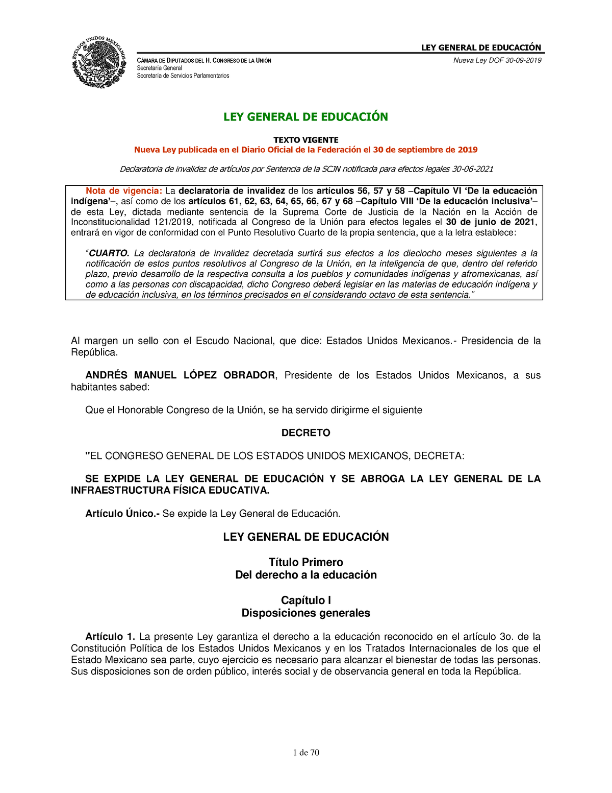 Ley General De Educaci N Cmara De Diputados Del H Congreso De La