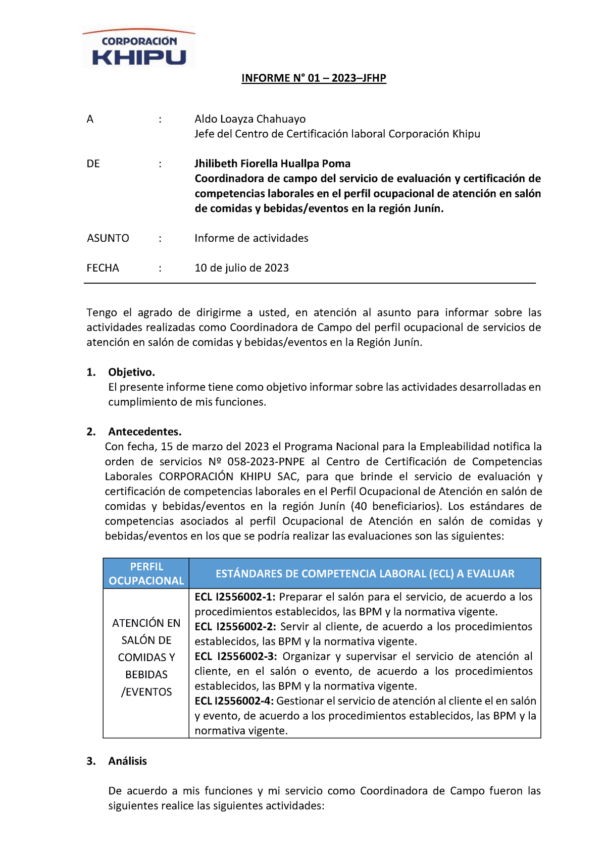 Informe Khipu 024002 Proyectos Informe N∞ 01 2023 Jfhp A Aldo