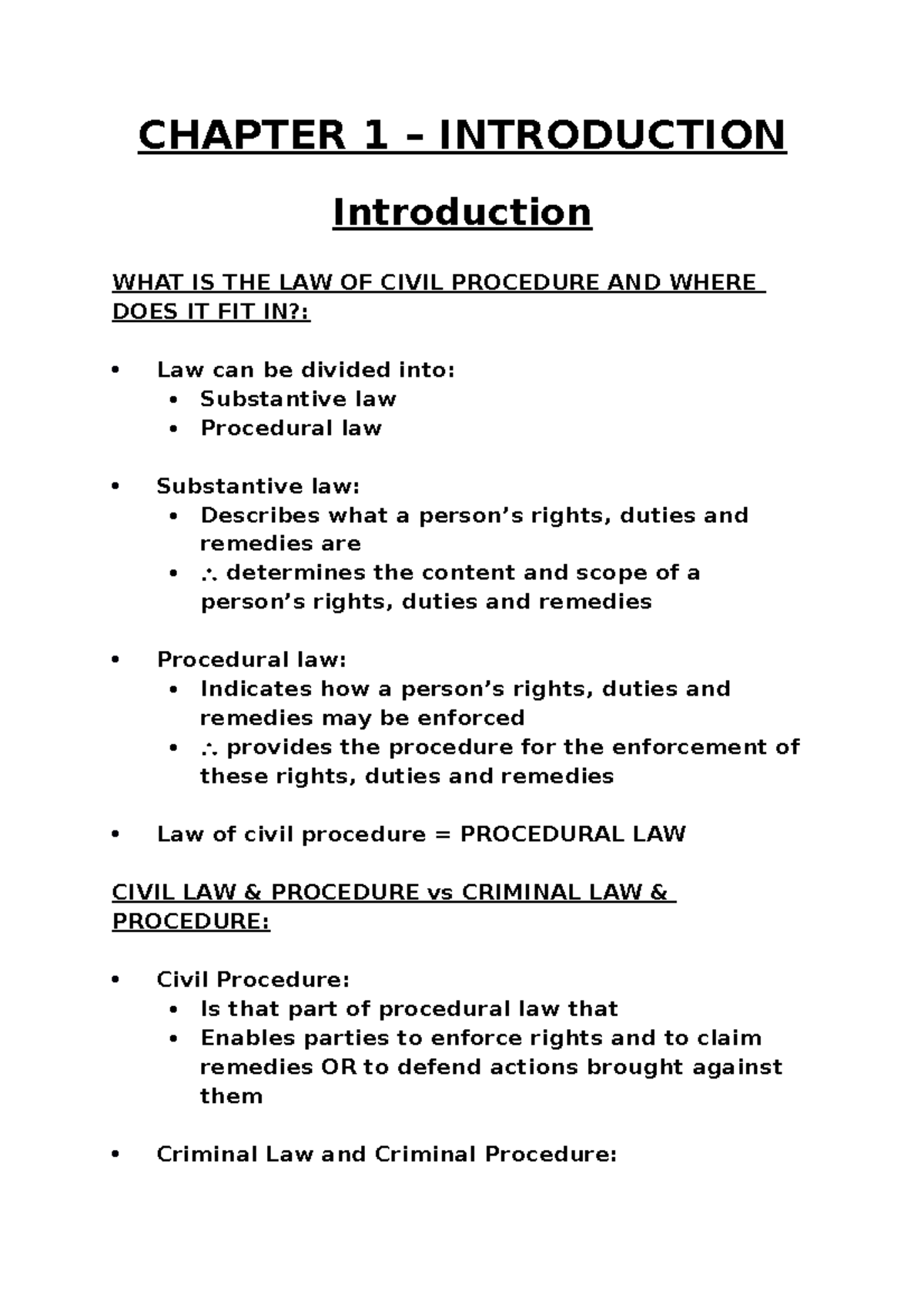 Chapter 1 - IntroductionWHAT IS THE LAW OF CIVIL PROCEDURE AND WHERE ...