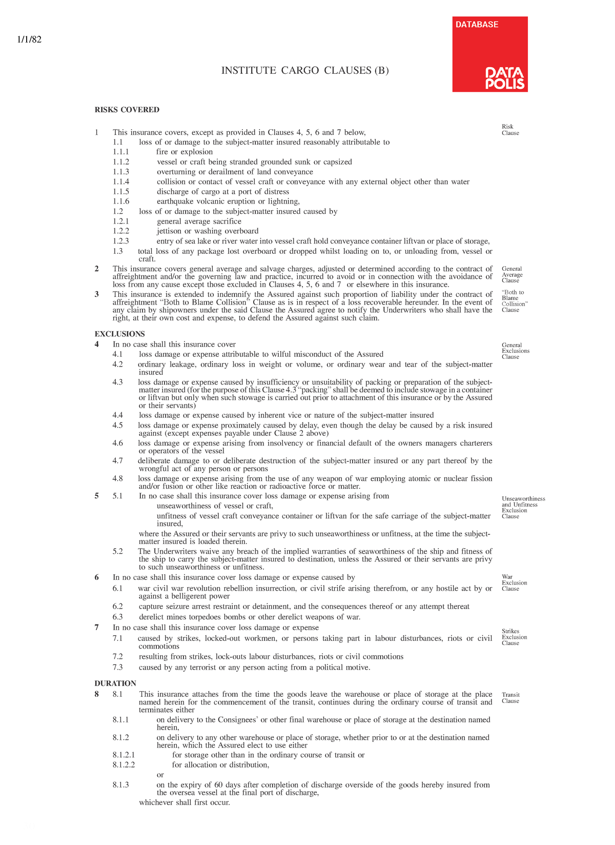 ICC (B) - 30 1/1/ INSTITUTE CARGO CLAUSES (B) RISKS COVERED Risk 1 This ...