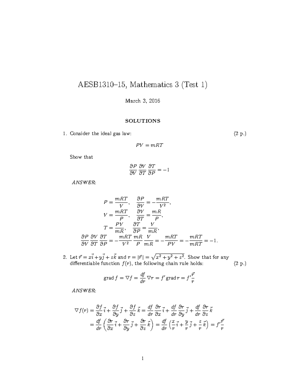 Exam 1 2015, Questions And Answers - AESB1310–15, Mathematics 3 (Test 1 ...