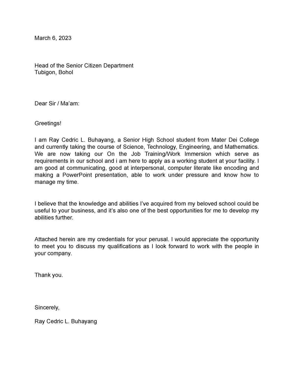 Application-letter-1 - March 6, 2023 Head of the Senior Citizen ...