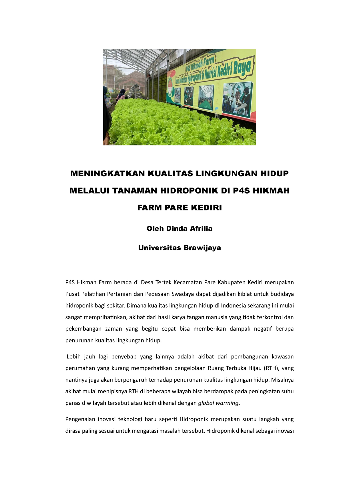 Meningkatkan Kualitas Lingkungan Hidup Melalui Tanaman Hidroponik Di P4s Hikmah Farm Pare Kediri 4632