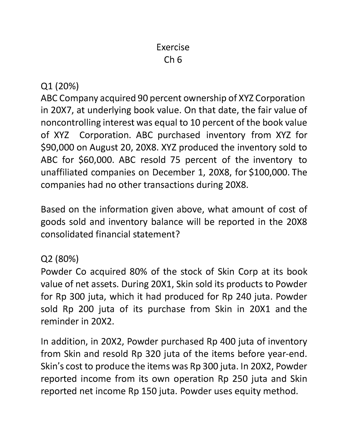 Exercise Chapter 6 Intermediate Accounting - Exercise Ch 6 Q1 (20%) ABC ...