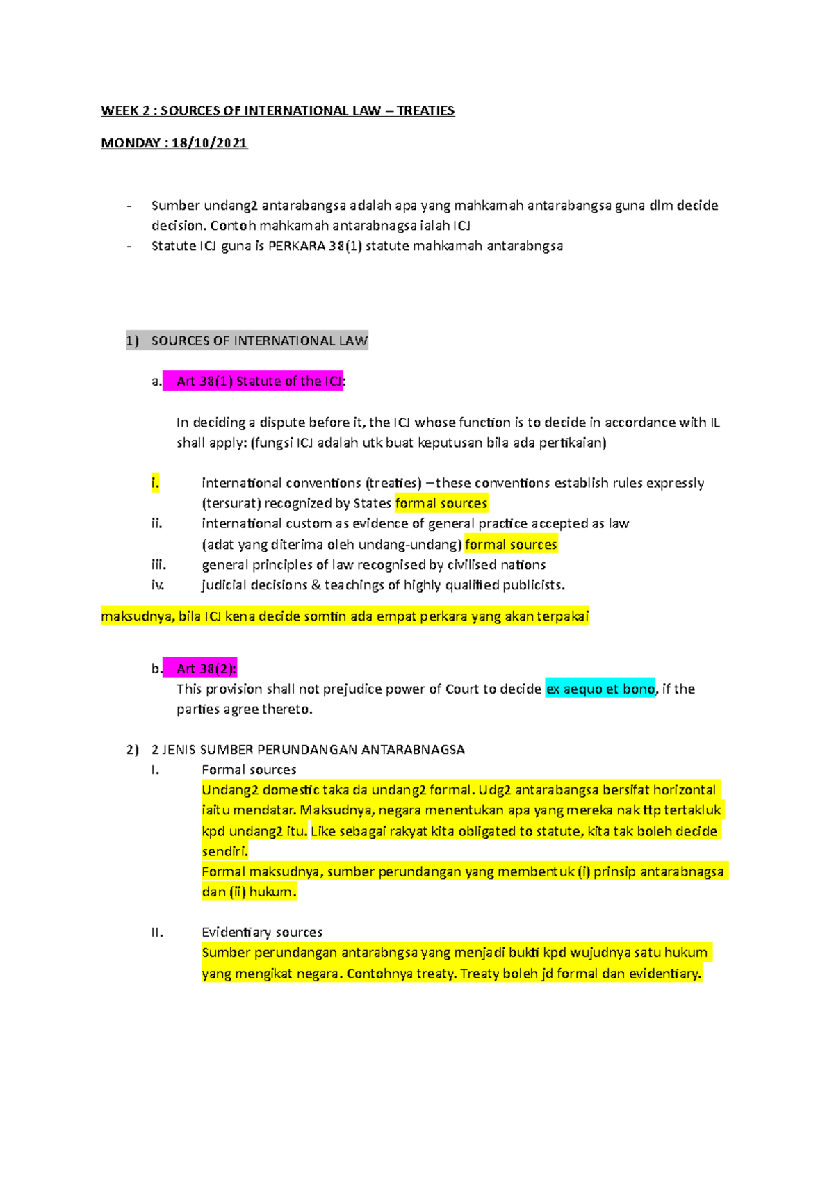 WEEK 2 - week 2 lecture notes - Public International Law - UKM - Studocu