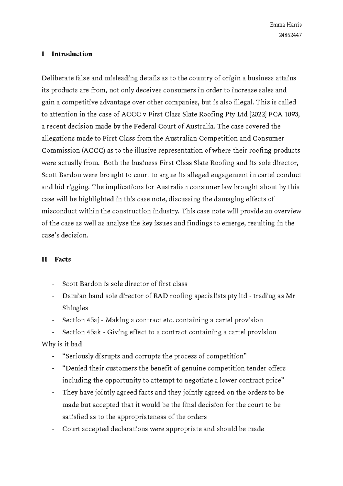 Case Note - An example of a case note for Construction law and ethics ...