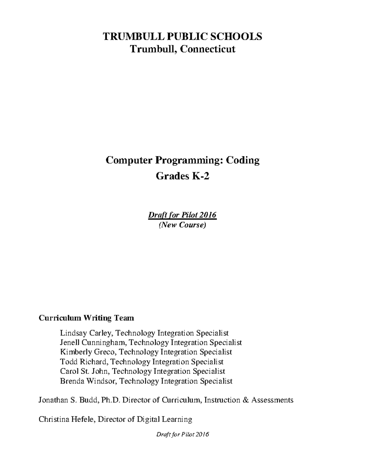 Coding Draftfor Pilot - ;kndvpdbd - TRUMBULL PUBLIC SCHOOLS Trumbull ...