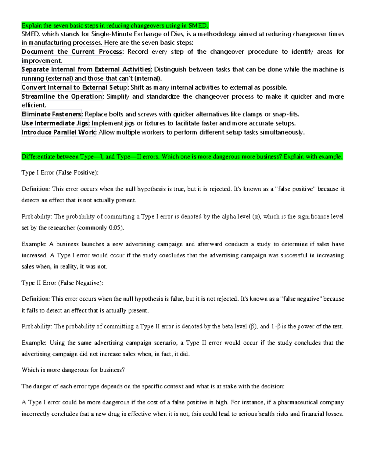 Explain the seven basic steps in reducing changeovers using in SMED