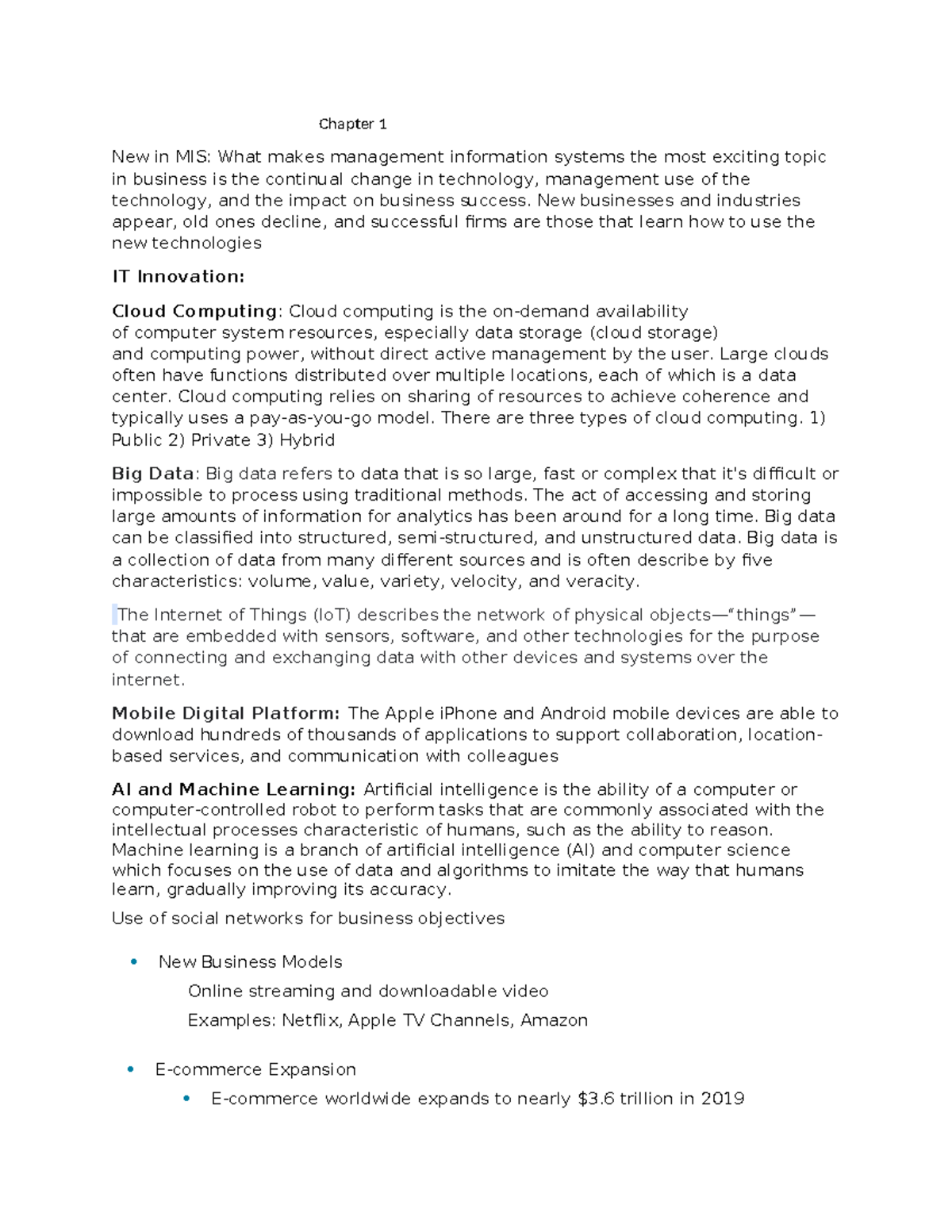 Chapter 1 - Chapter 1 New in MIS: What makes management information ...