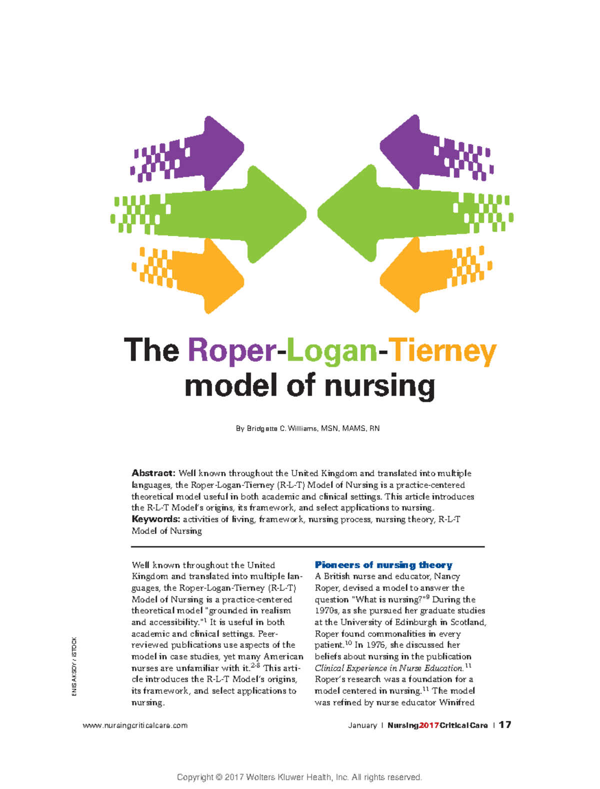 The RoperLoganTierney model of nursing nursingcriticalcare January